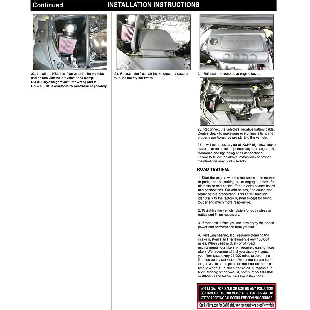 K&N 19-20 Jeep Cherokee L4-2.4L Performance Air Intake Kit