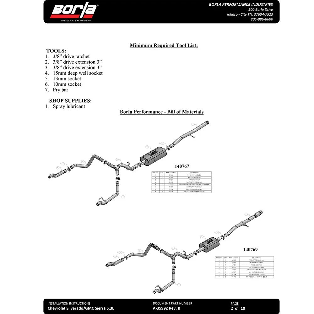 Borla 2019 Chevy Silverado 1500 5.3L V8 CC SB 147.4in WB Touring Cat-Back (Use Fact Fascia Tips)