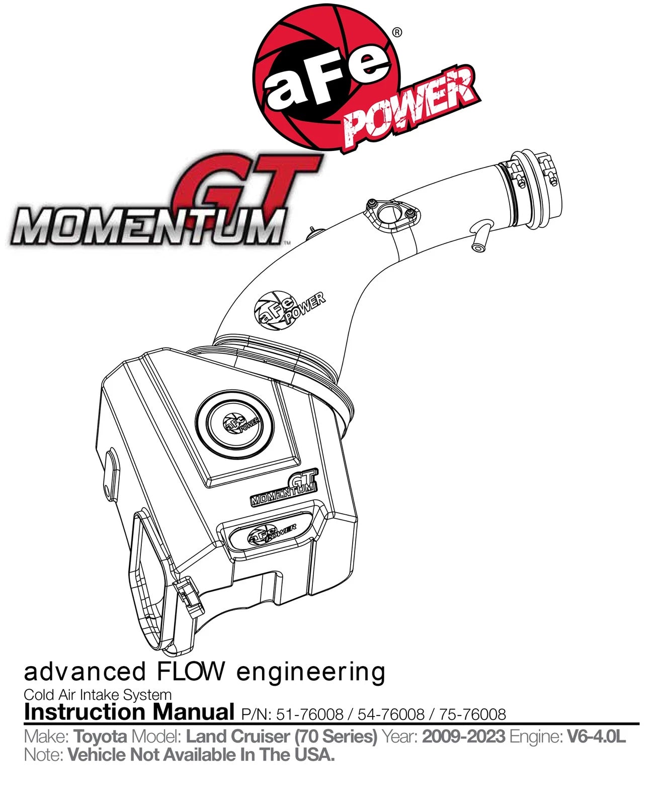 aFe Momentum GT PRO DRY S Stage-2 Intake System 09-19 Toyota Land Cruiser 4.0L V6