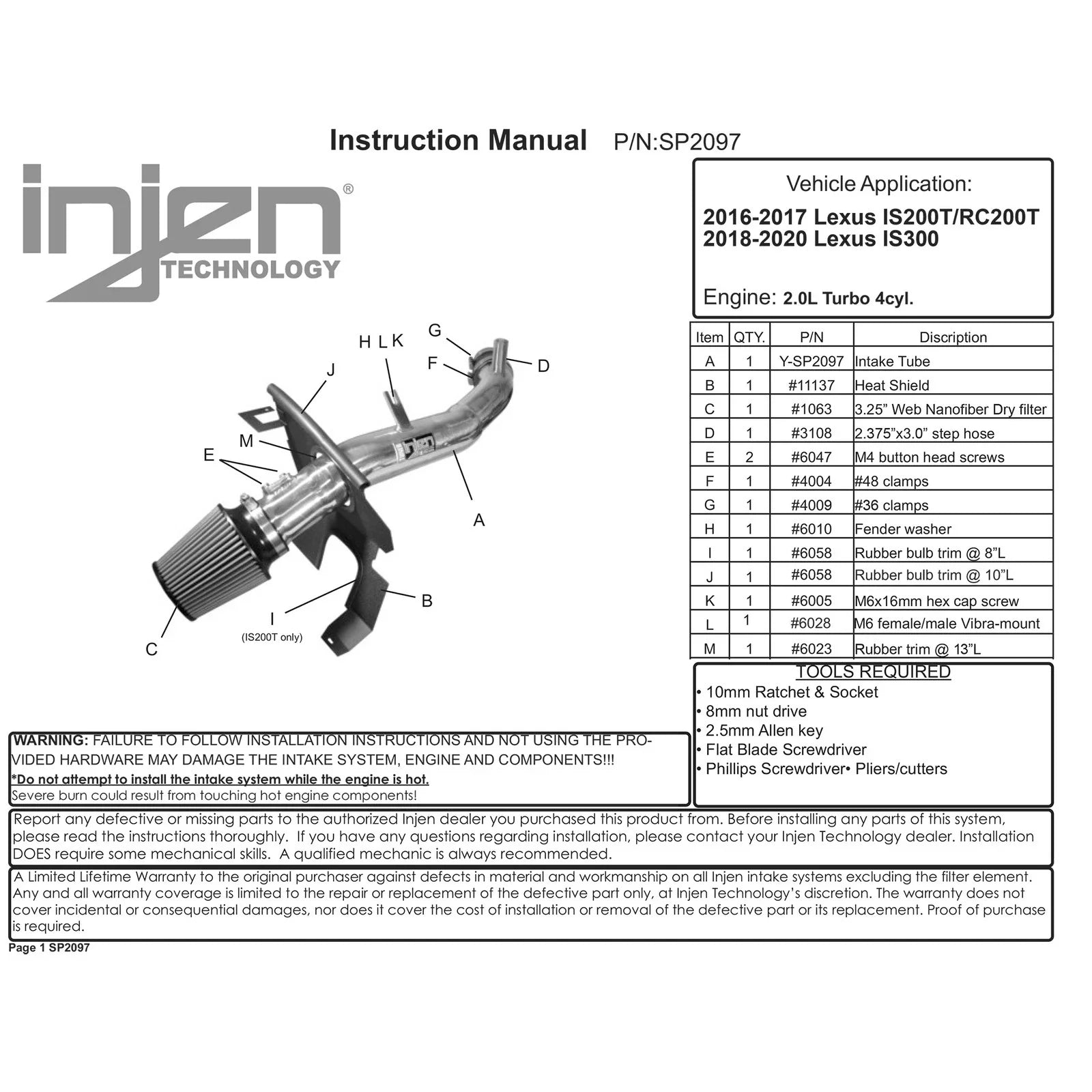 Injen 16-17 Lexus IS200T/RC200T 2.0L Black Short Ram Air Intake w/ MR Technology