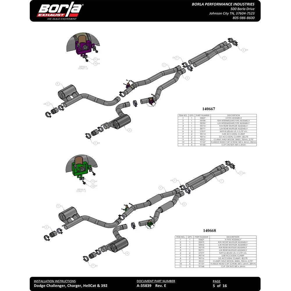 Borla 2015 Dodge Challenger SRT/392 Hemi 6.4L V8 S-TYPE Catback Exhaust w/ Valves Factory Bezel