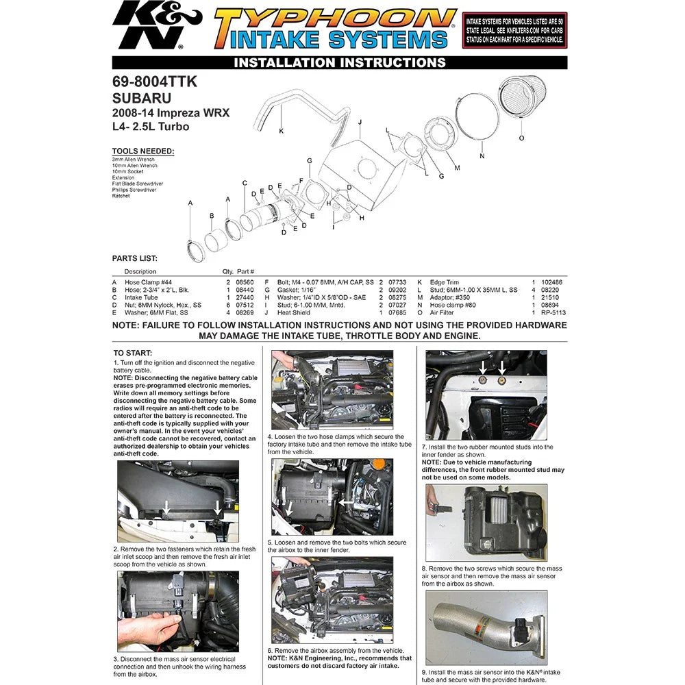 K&N 08-11 WRX/STi Black Typhoon Short Ram Intake