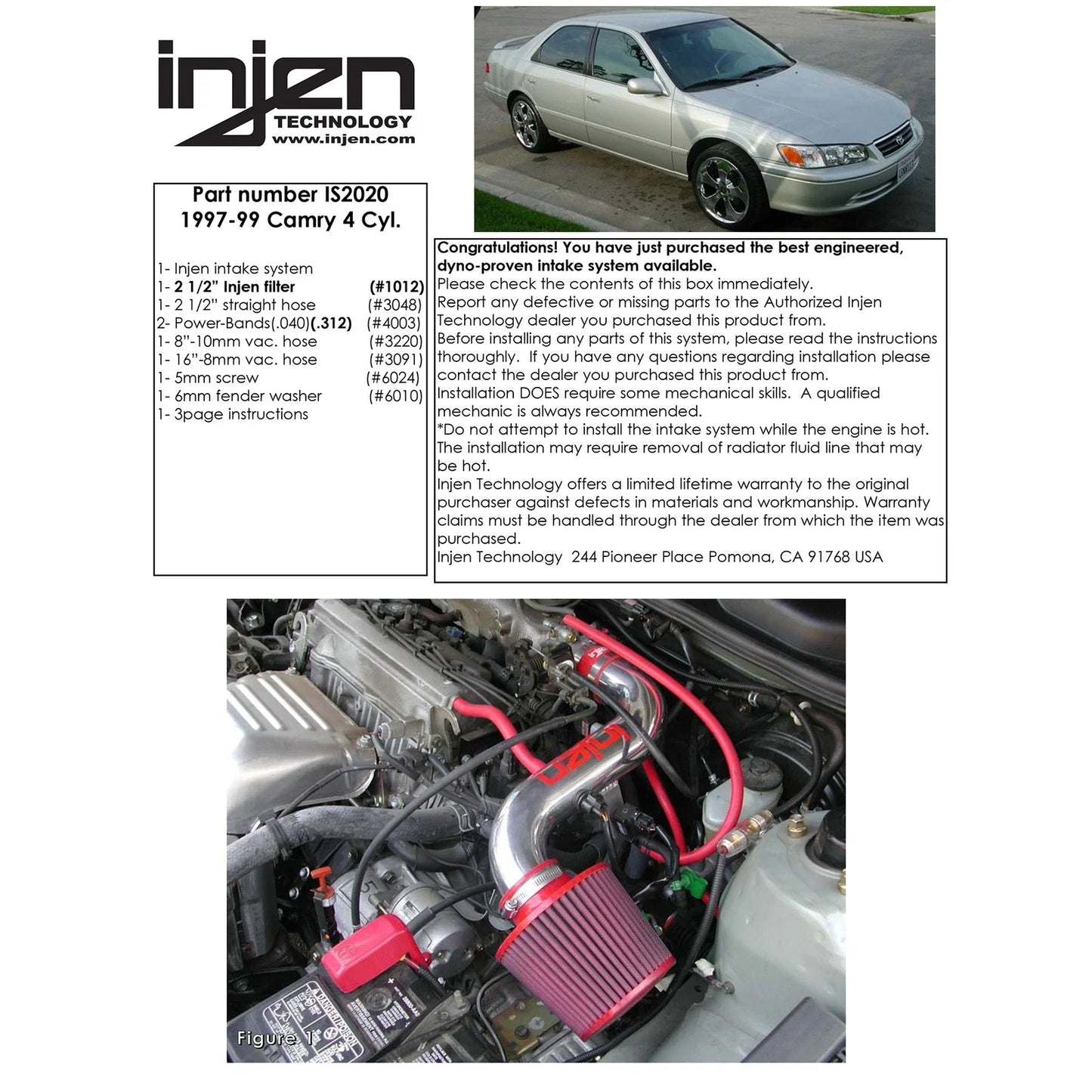 Injen 97-99 Toyota Camry L4 2.2L Black IS Short Ram Cold Air Intake