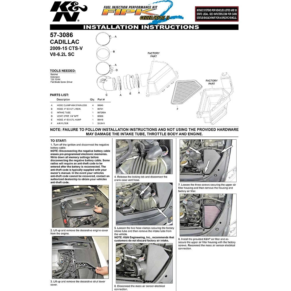 K&N 09-15 Cadillac CTS-V V8 6.2L F/I 57 Series FIPK Performance Intake Kit