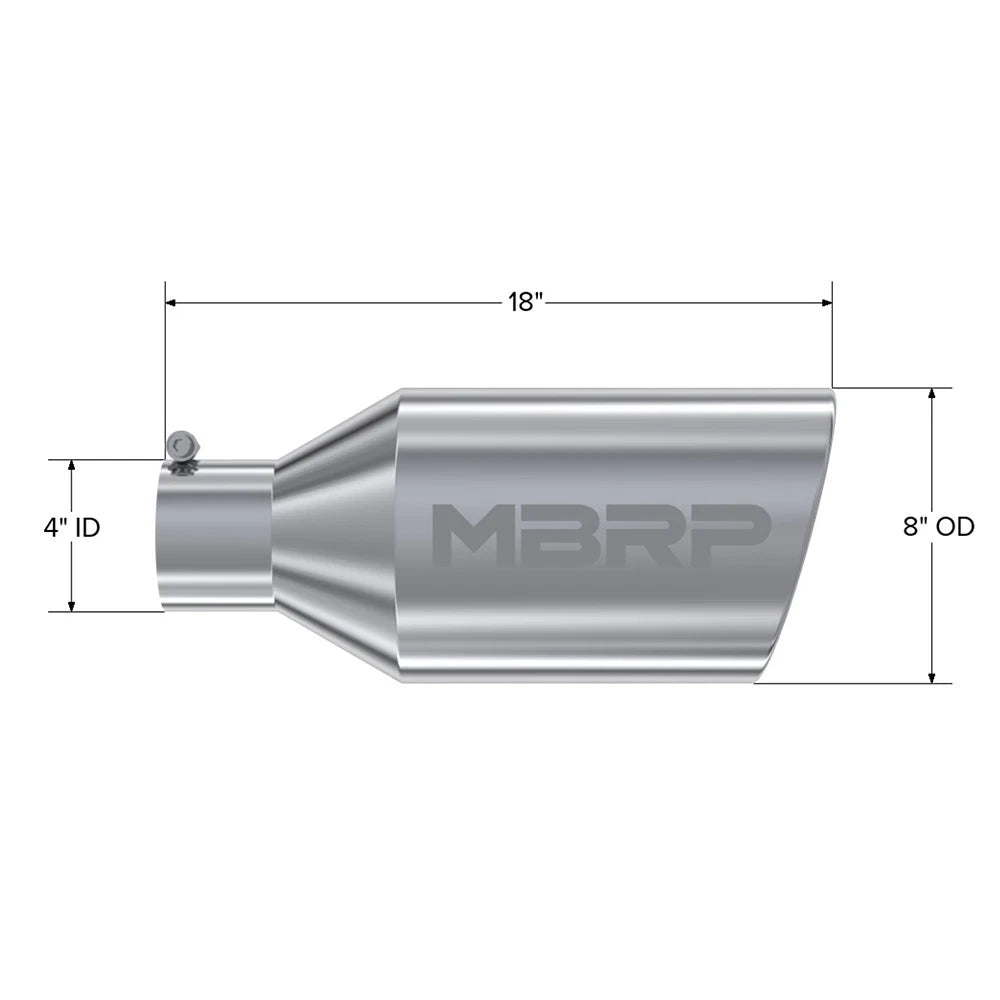 MBRP Universal Tip 8in O.D. Rolled End 4in inlet 18in length T304