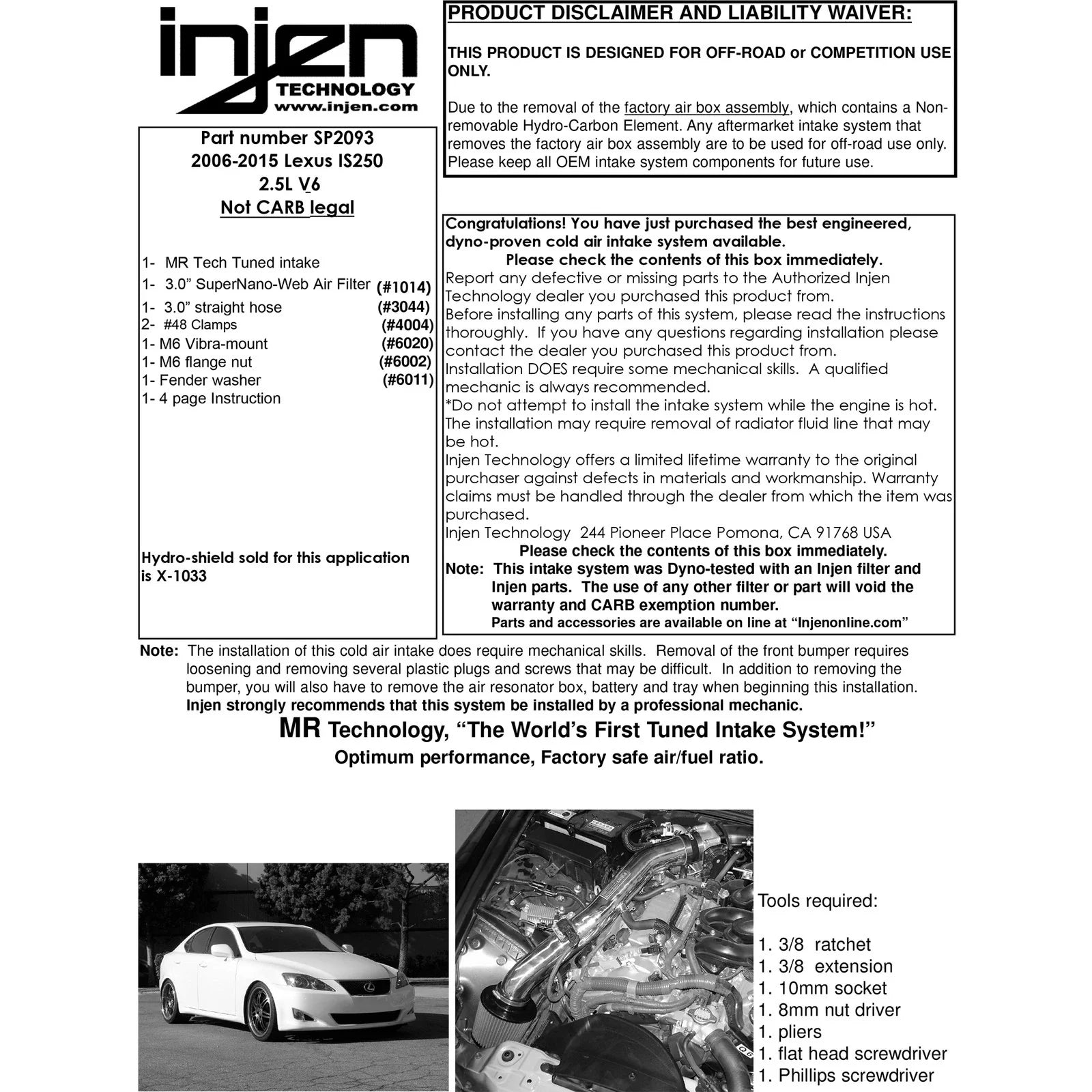 Injen 06-15 IS250 2.5L V6 Black Short Ram Intake