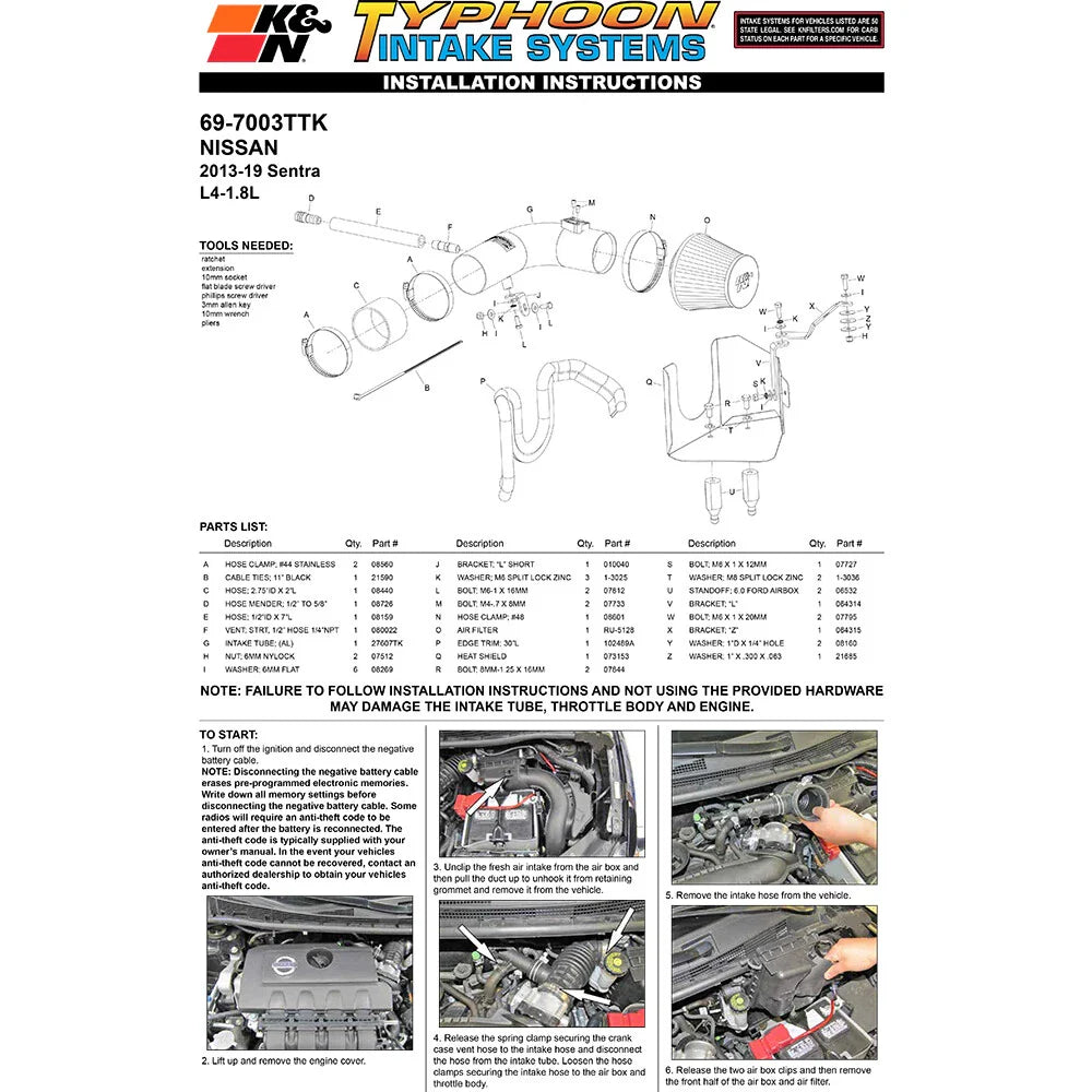 K&N 13-14 Nissan Sentra 1.8L L4 Typhoon Short Ram Intake