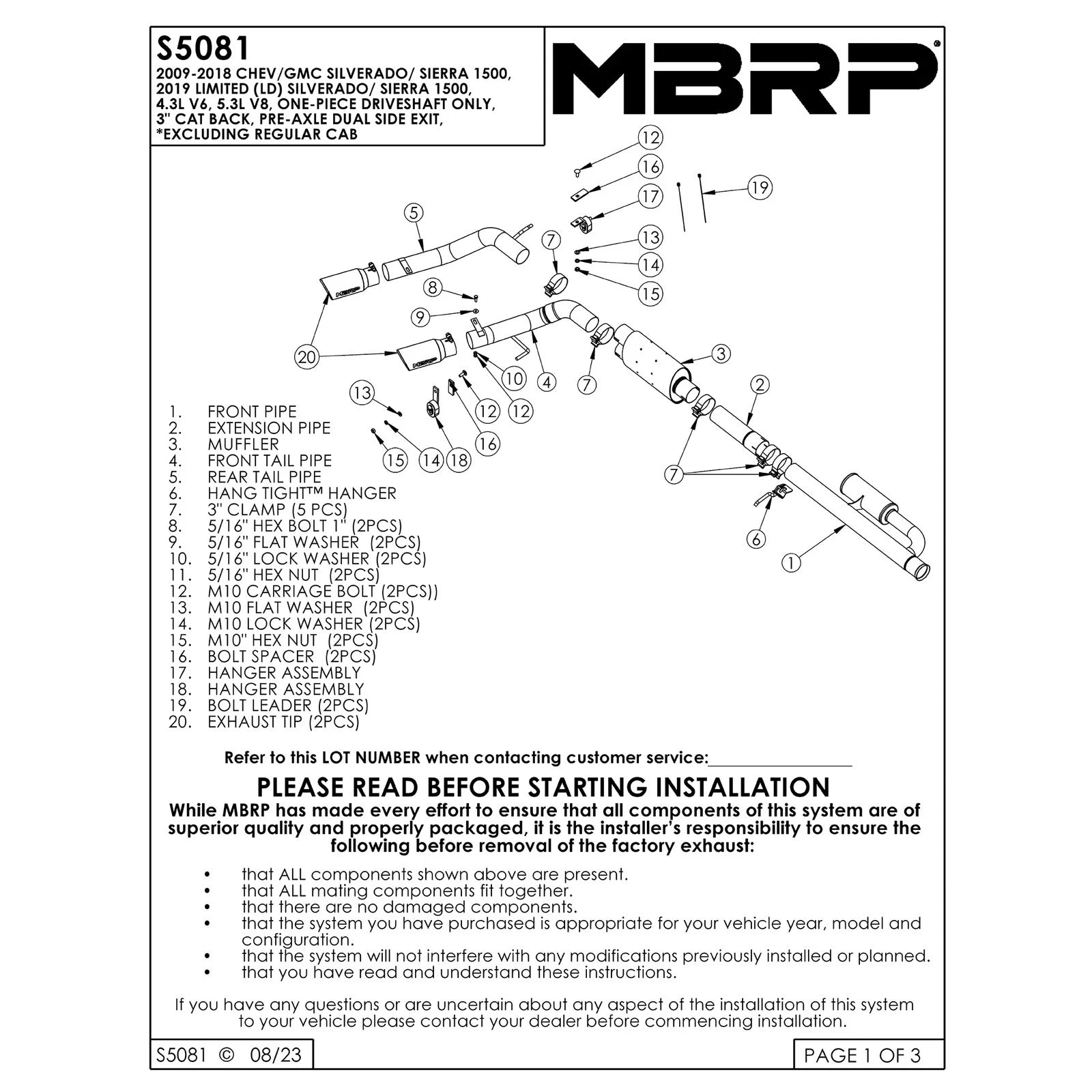MBRP 09+ Chevrolet Silverado 1500 3in Cat Back Pre-Axle Dual Outlet w/ 4in Tip - T304