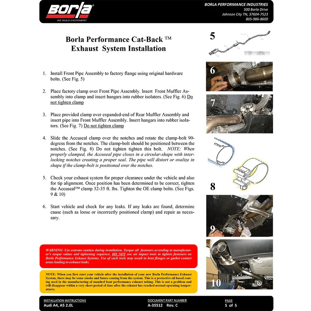 Borla 09-15 Audi A4 Quattro Base SS Catback Exhaust