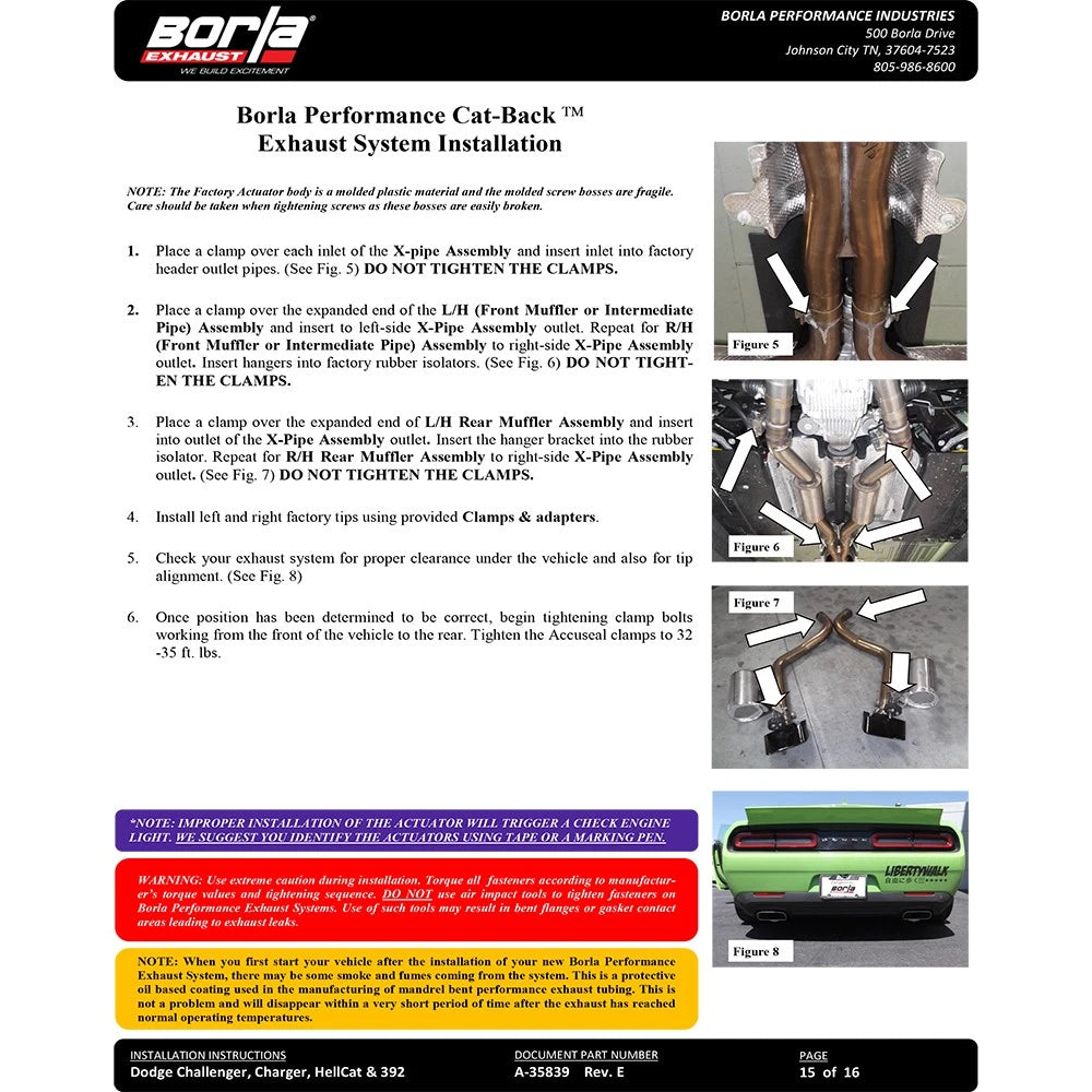 Borla 2015 Dodge Challenger SRT/392 Hemi 6.4L V8 S-TYPE Catback Exhaust w/ Valves Factory Bezel