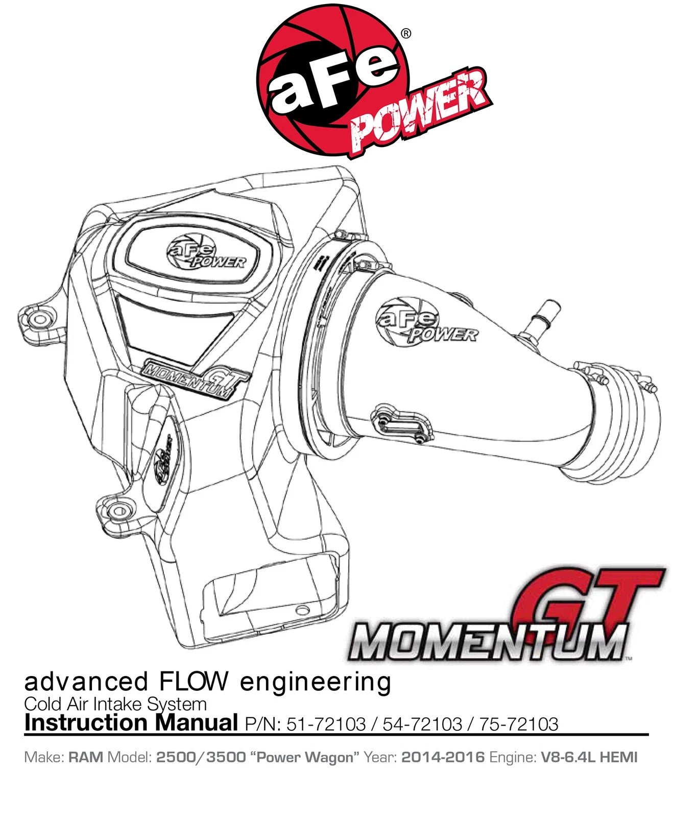 aFe Power Momentum GT Pro Dry S Cold Air Intake 14-16 Dodge Ram 2500 V8-6.4L Hemi