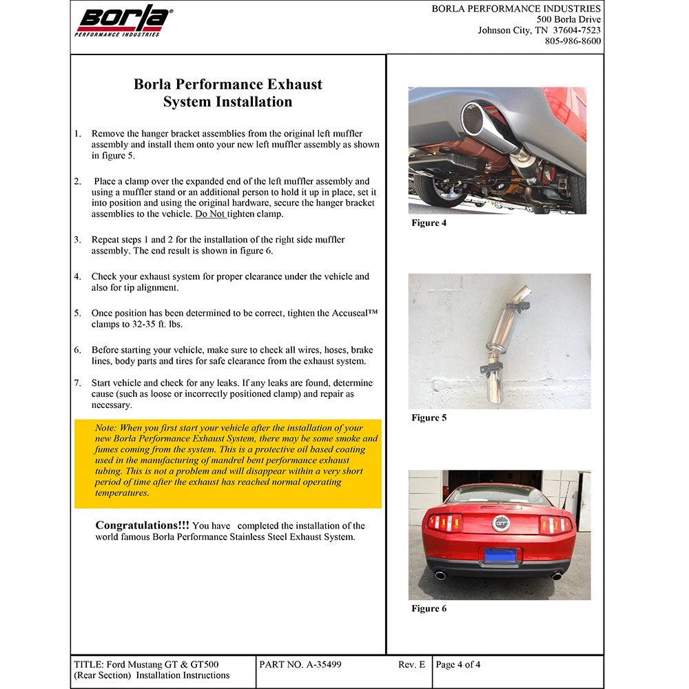 Borla 13-14 Mustang Shelby GT500 GT 5.8L V8 RWD Dual Split Rear Exit ATAK Exhaust Rear Section Only