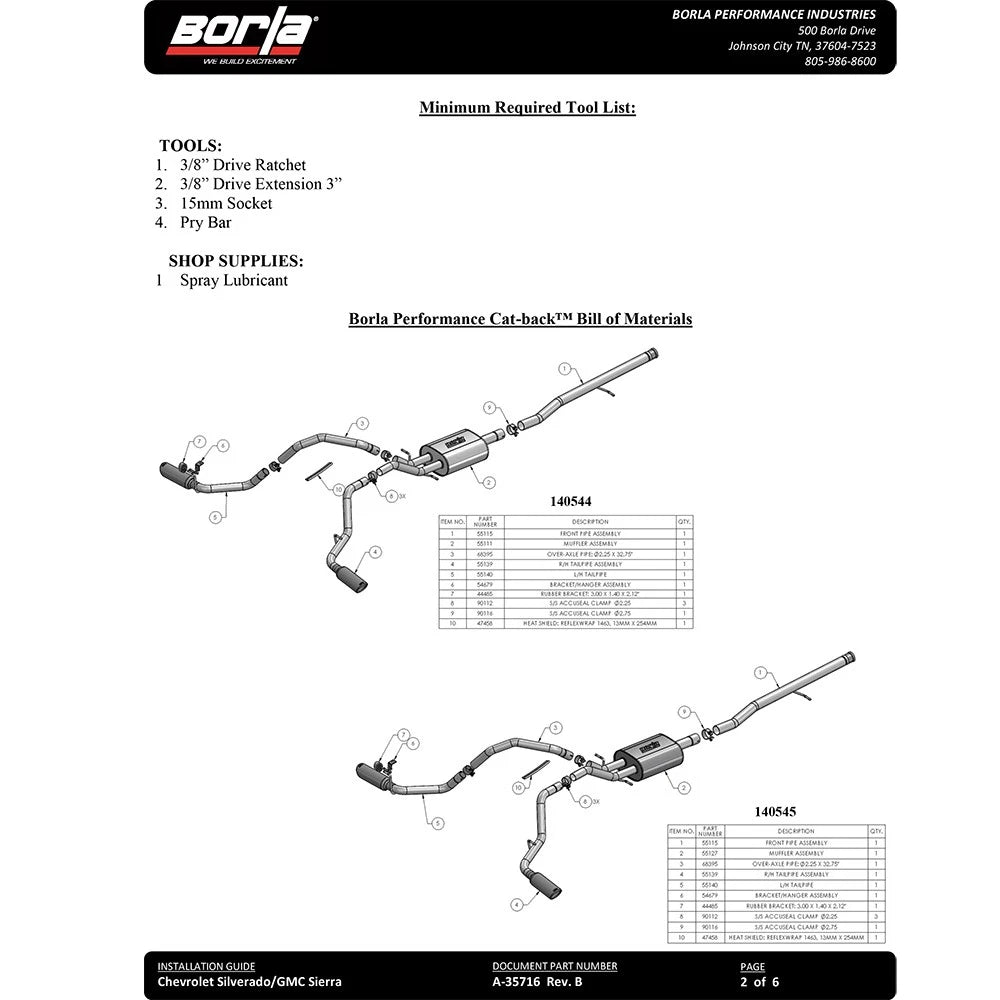 Borla 14-16 Chevrolet Silverado 1500 5.3L ATAK Catback Exhaust w/ Black Chrome Tips