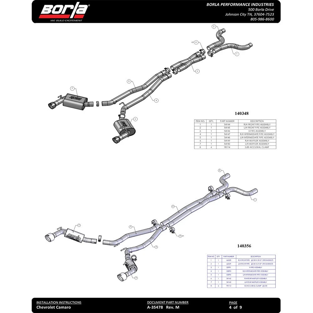 Borla 10-13 Chevy Camaro SS 6.2L 8cyl Aggressive Catback Exhaust
