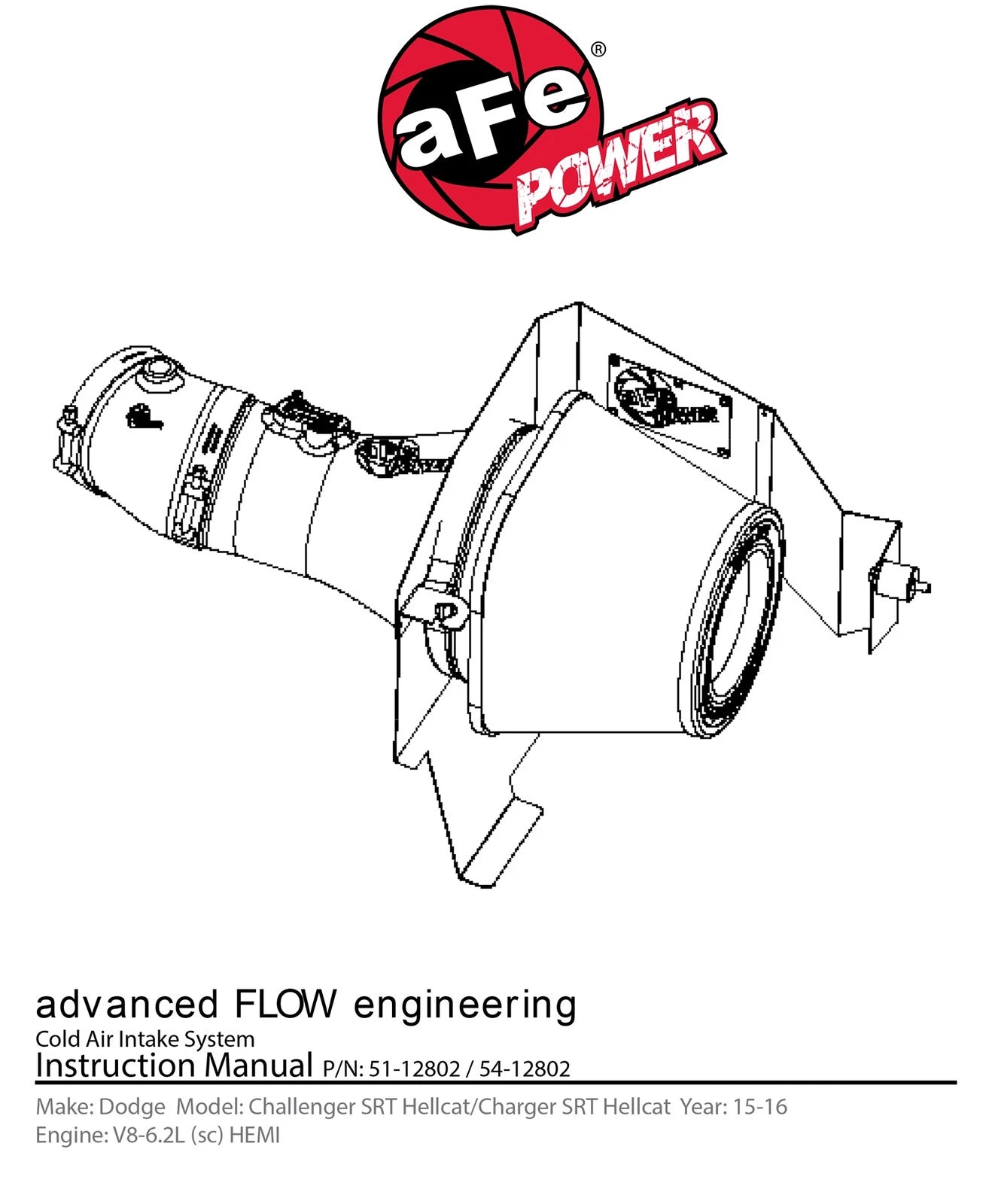 aFe MagnumFORCE Intakes Stage-2 P5R AIS 15-16 Dodge Challenger SRT Hellcat 6.2L V8 (sc)