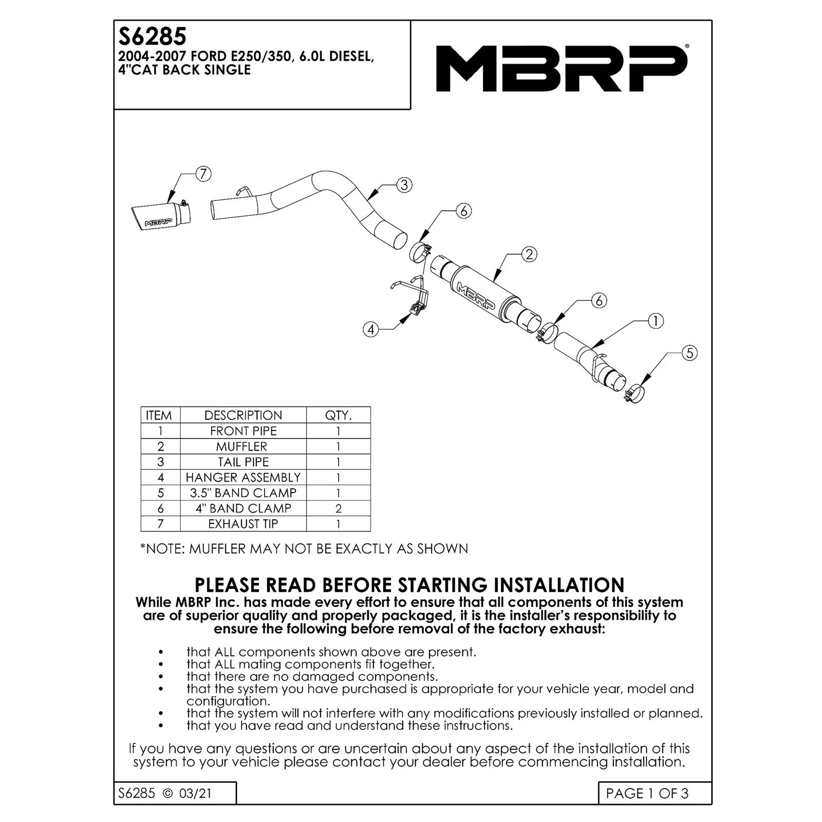 MBRP 04-07 Ford 6.0L E-250/350 Van 4in Cat Back Single Side Exit Alum Exhaust