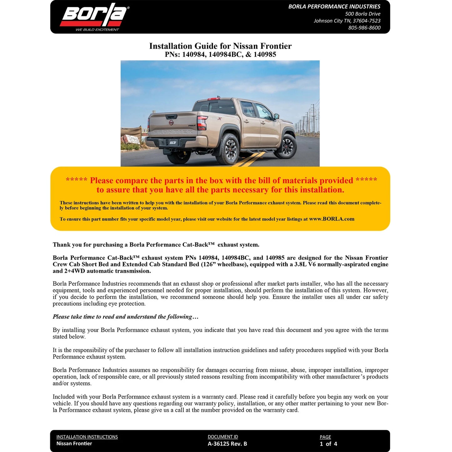 Borla 22-24 Nissan Frontier S-Type Cat Back System - Black Chrome