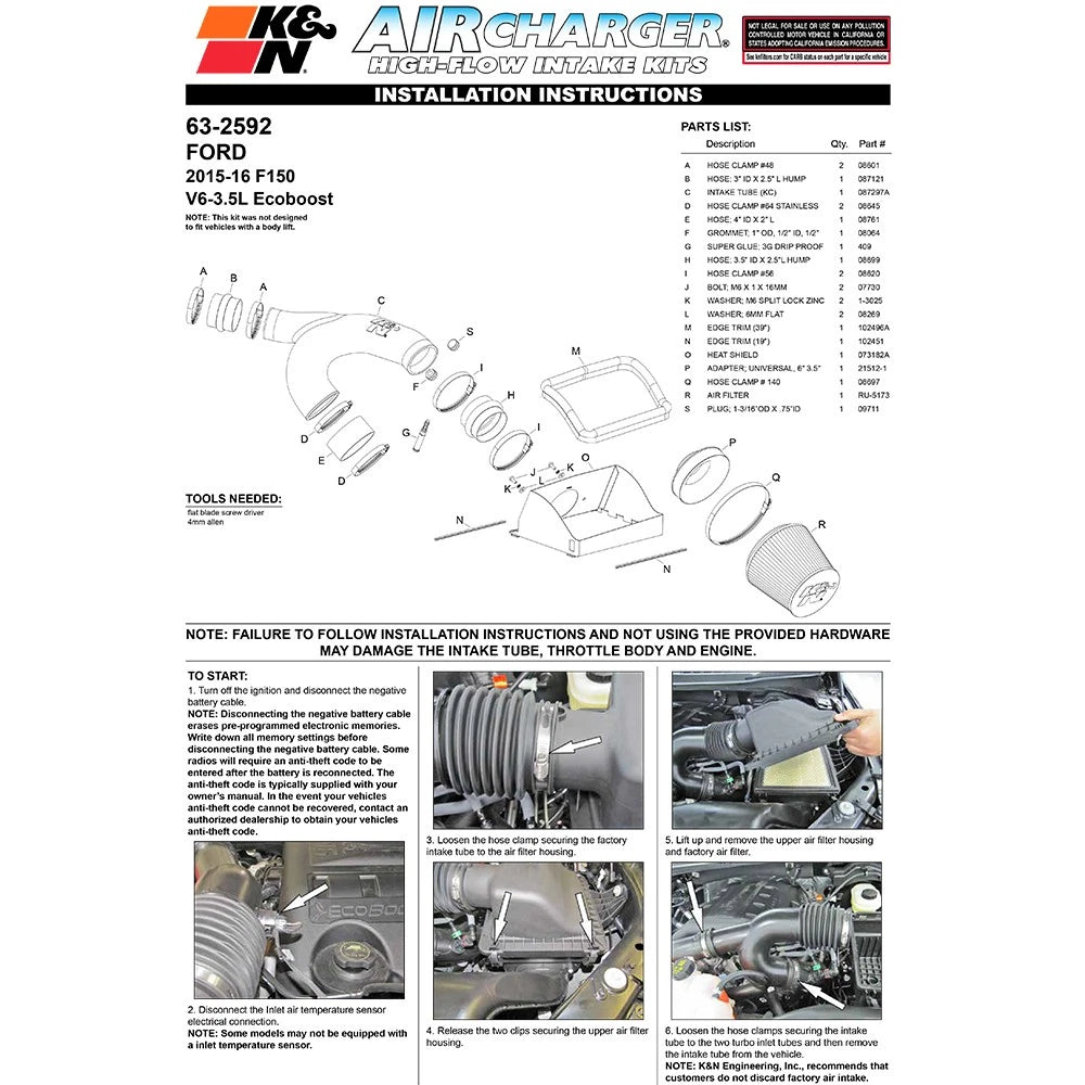 K&N 15-16 Ford F-150 3.5L V6 F/I Performance Intake Kit