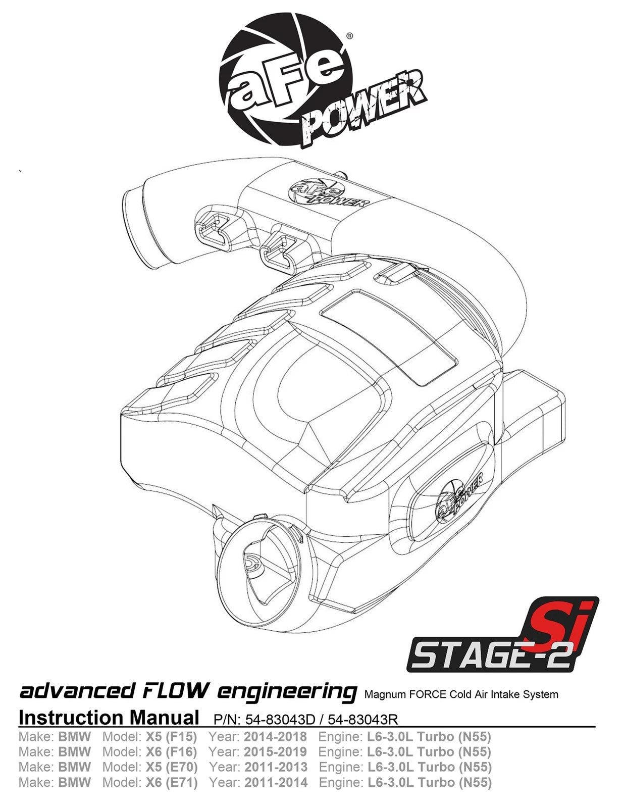 aFe Magnum Force Stage-2Si Cold Air Intake System w/ Pro Dry S Media BMW X5(F15)/X6(F16) 14-19 3.0L