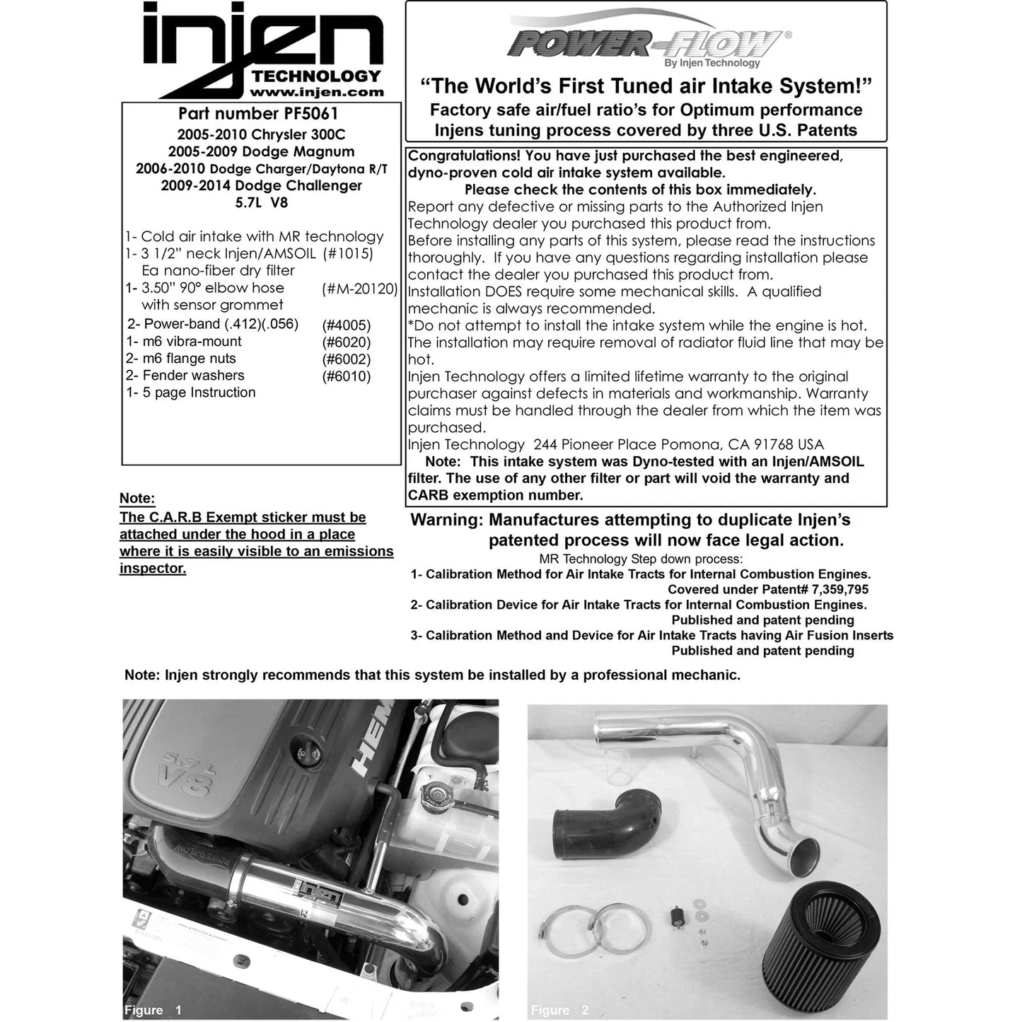 Injen 09-14 Dodge Challenger Hemi 5.7L V8 SRT-8 6.1L 5.7L V8 Wrinkle Black Power-Flow
