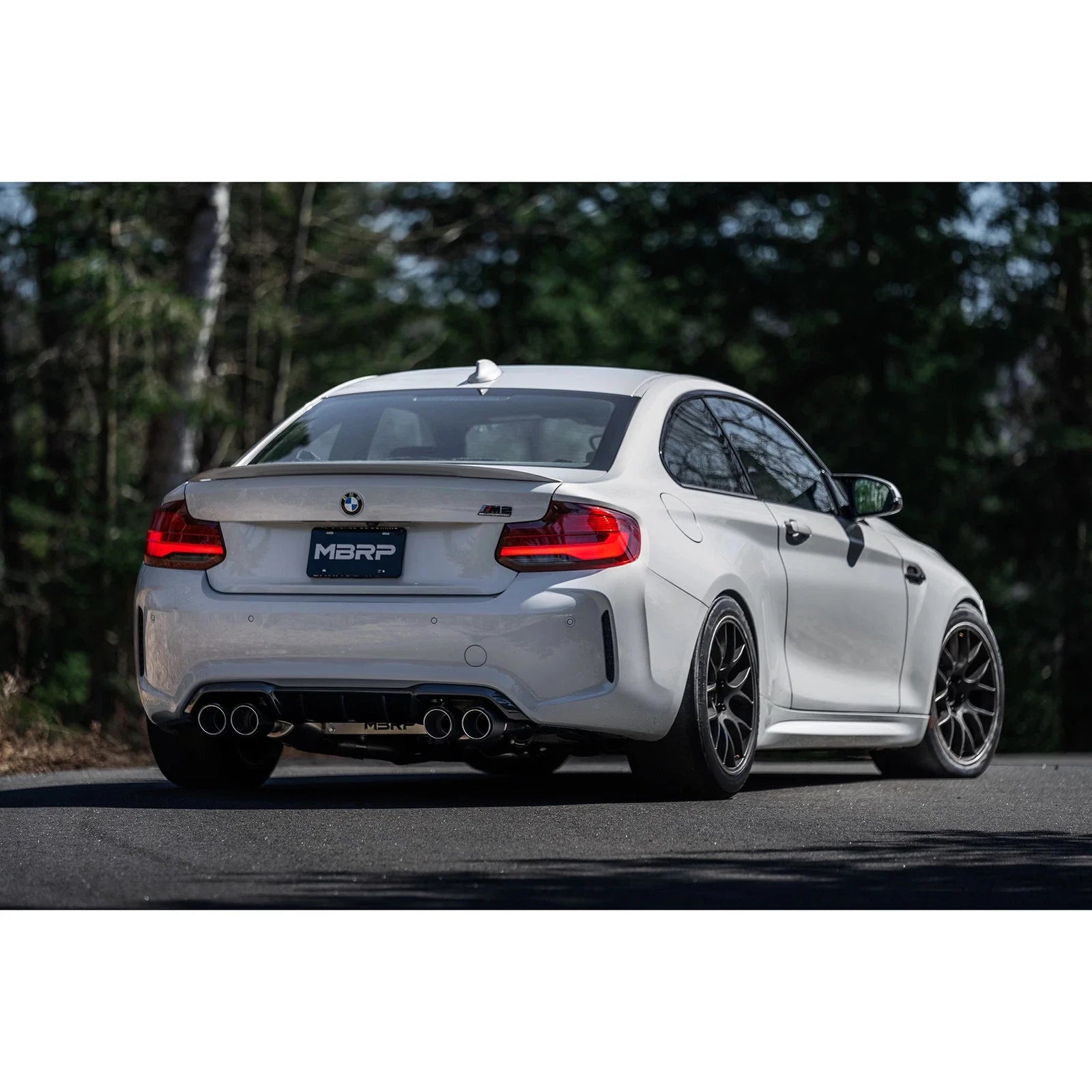 MBRP 18-22 BMW M2 Competition 3.0L T304 SS 3in Resonator-Back Exhaust Quad Rear w/ Carbon Fiber Tips