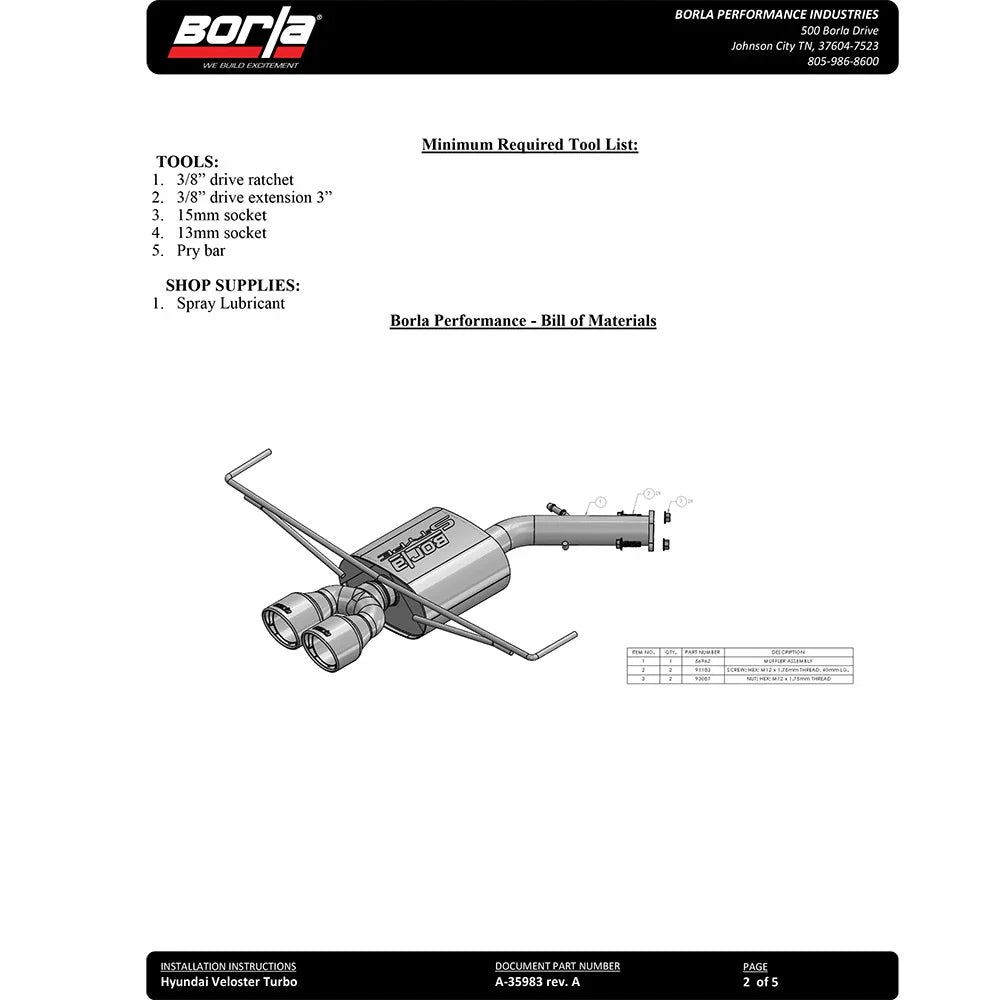 Borla 2019 Hyundai Veloster 1.6L FWD S-Type Exhaust (Rear Section Only)