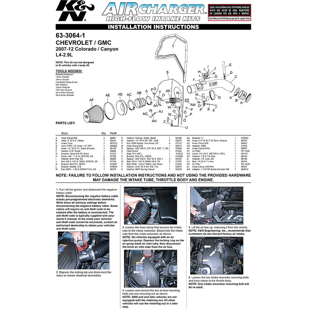 K&N 07-09 GM Canyon/Colorado L4-2.9L AirCharger Performance Intake