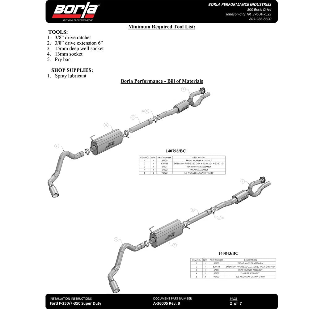 Borla 20-22 F-250/F-350 SUPER DUTY 7.3L V8 AT 2WD / 4WD 4DR WB142 S-TYPE Cat Back S RD RL AC S BLACK