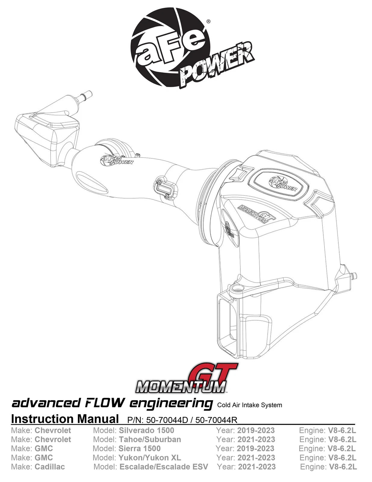 aFe POWER Momentum GT Pro Dry S Intake System 2019 GM Silverado/Sierra 1500 V6-4.3L/V8-5.3/6.2L