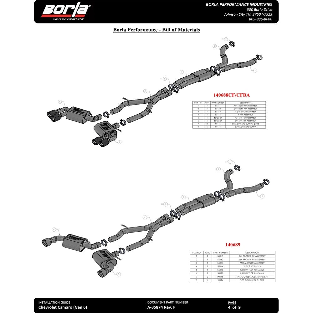 Borla 16-17 Chevy Camaro SS 6.2L ATAK Catback Single Split Rear Exit Exhaust w/Single Tips