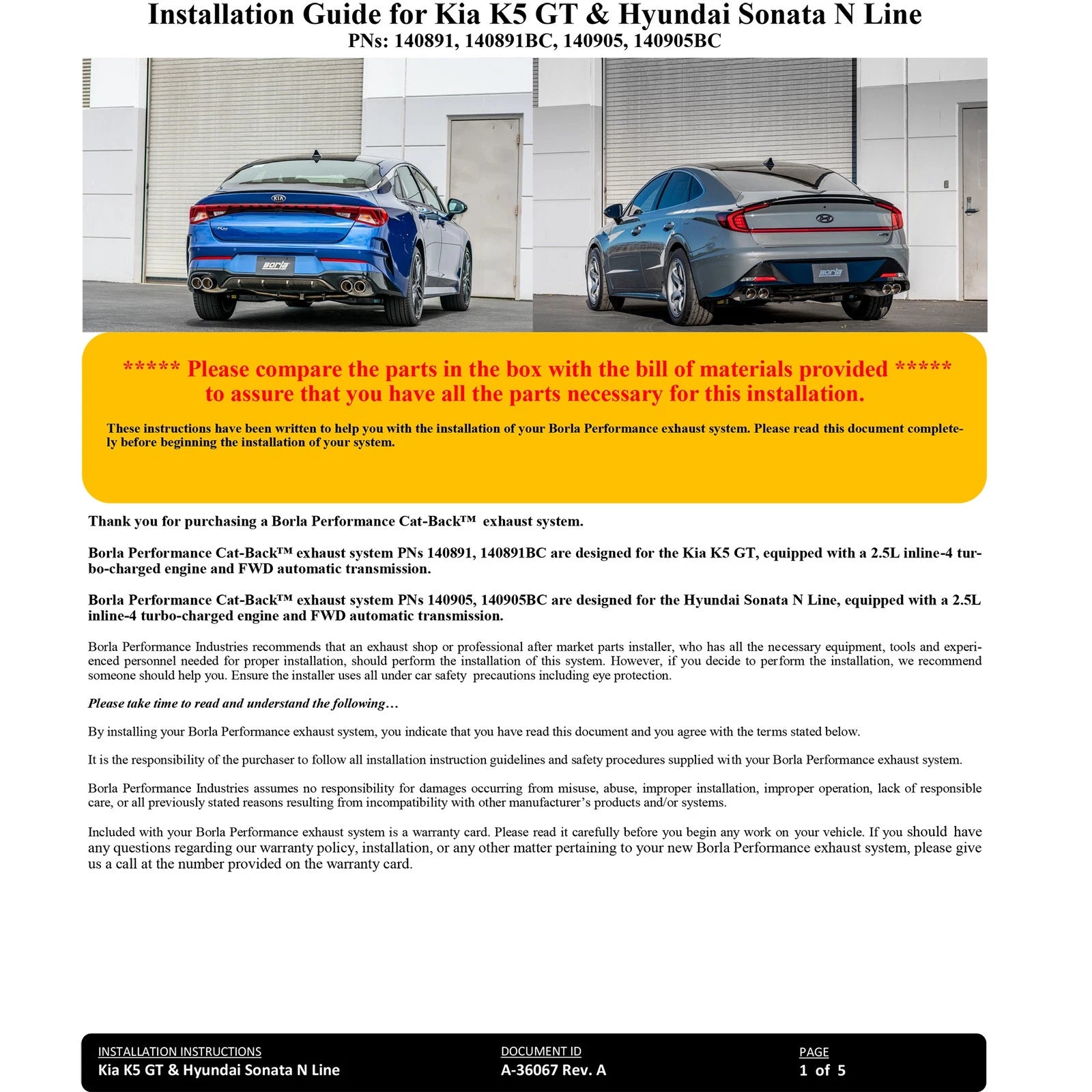 Borla 21-23 Kia K5 GT i4 AT FWD 4DR 2.00in 2.75in S-Type Exhaust - Black Chrome