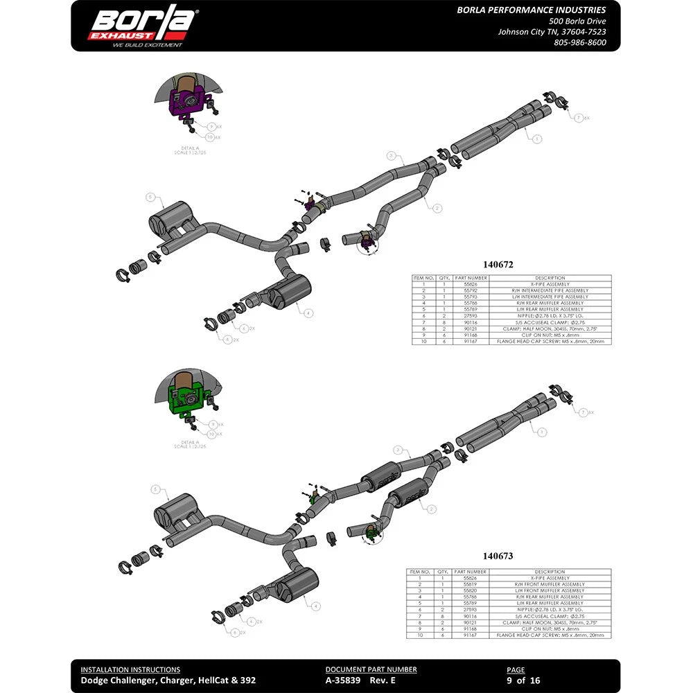 Borla 2015 Dodge Charger Hellcat 6.2L V8 ATAK Catback Exhaust w/ Valves No Tips Factory Valance