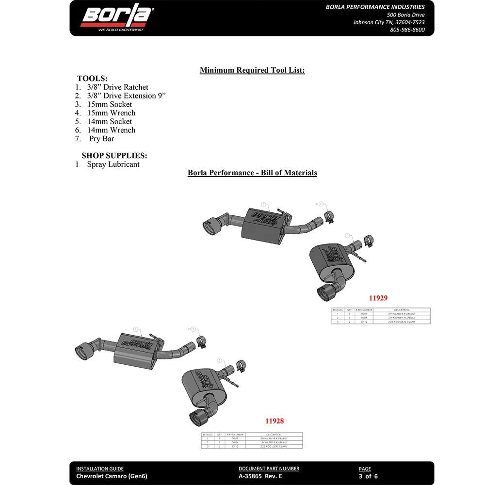 Borla 2016 Chevy Camaro SS V8 AT/MT ATAK Rear Section Exhaust w/o NPP Valves Ceramic Black