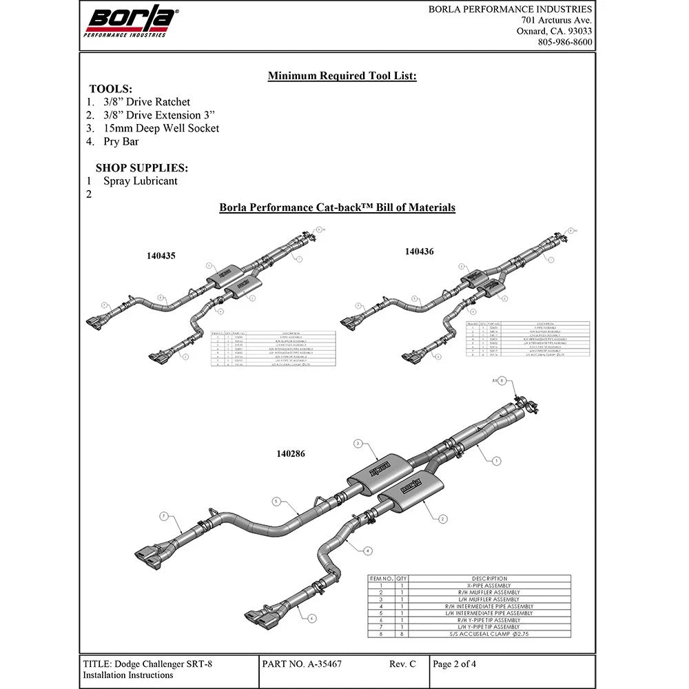 Borla 11 Dodge Challenger SRT8 Coupe AT/MT 5/6spd 6.4L 8cyl ATAK SS Catback Exhaust