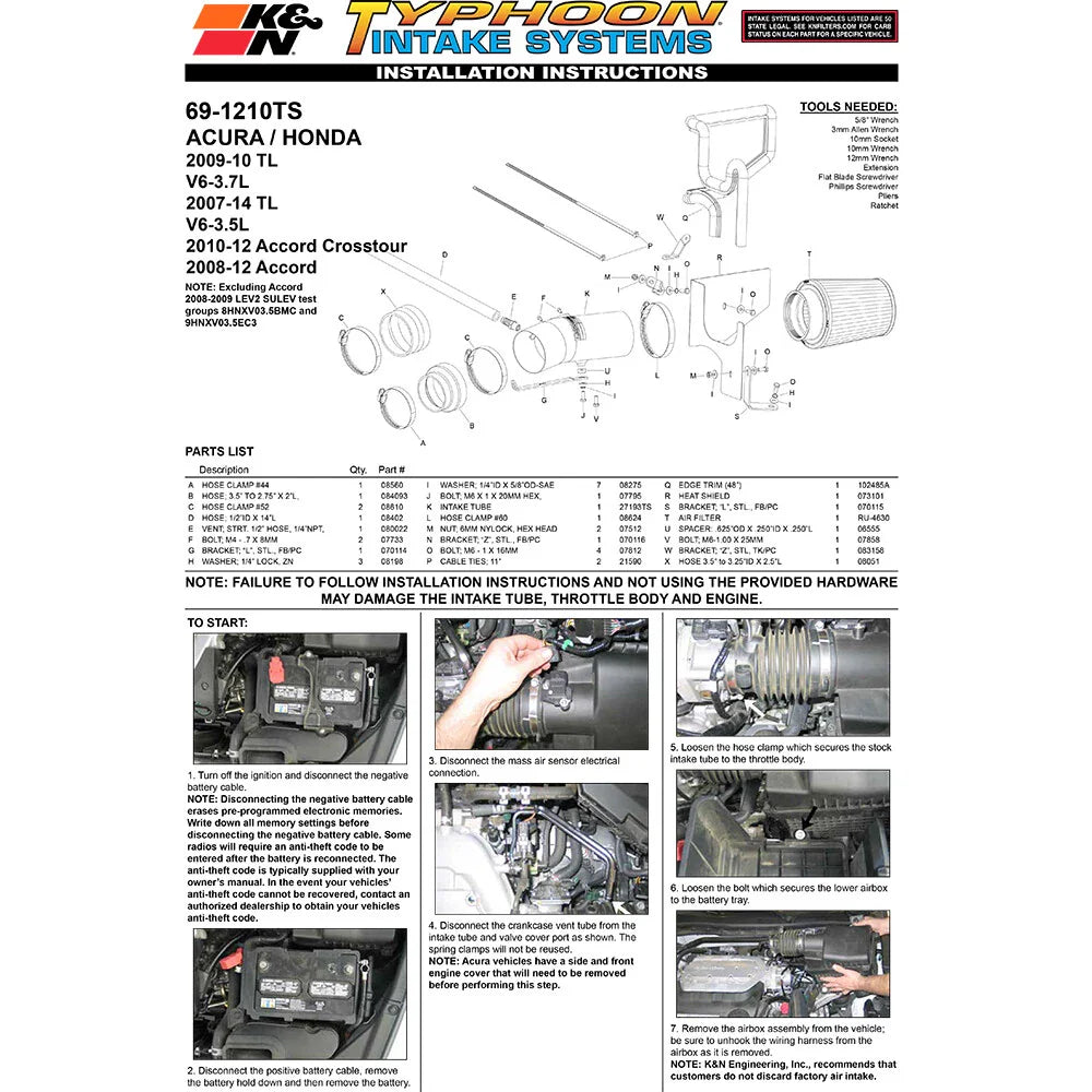 K&N 08 Honda Accord 3.5L-V6 Silver Typhoon Short Ram Intake