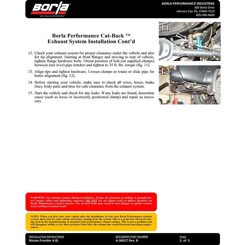 Borla 05-19 Nissan Frontier 4.0L V6 AT/MT Regular Cab S-type Exhaust (2wd/4wd)