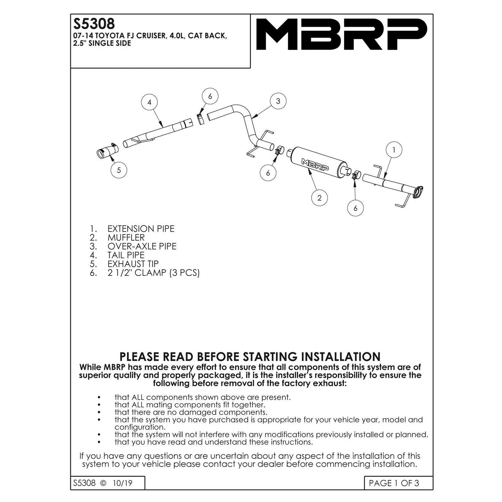 MBRP 2007-2009 Toyota FJ 4.0L V6 Cat Back Single Rear Exit
