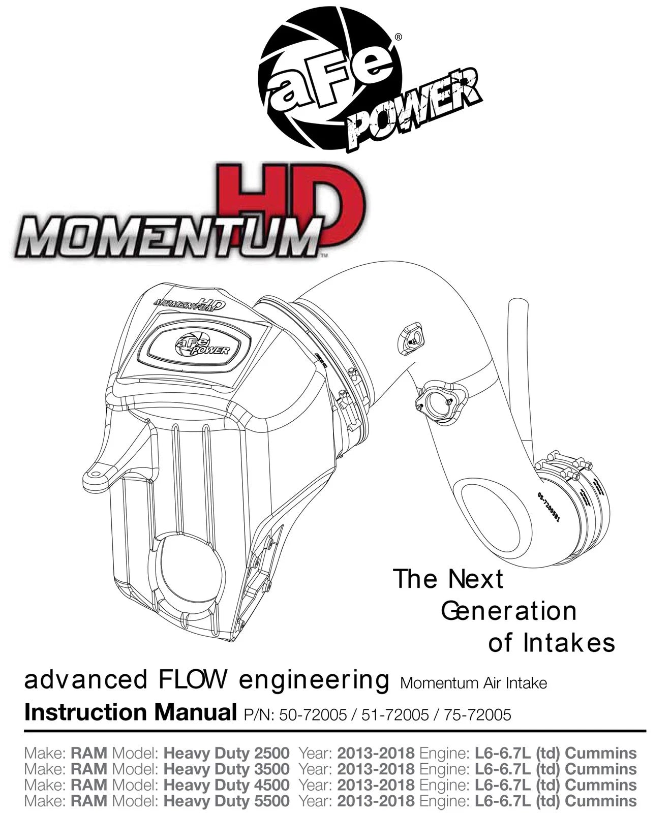 aFe Momentum HD Pro DRY S Stage-2 Si Intake 13-14 Dodge RAM Diesel Trucks L6