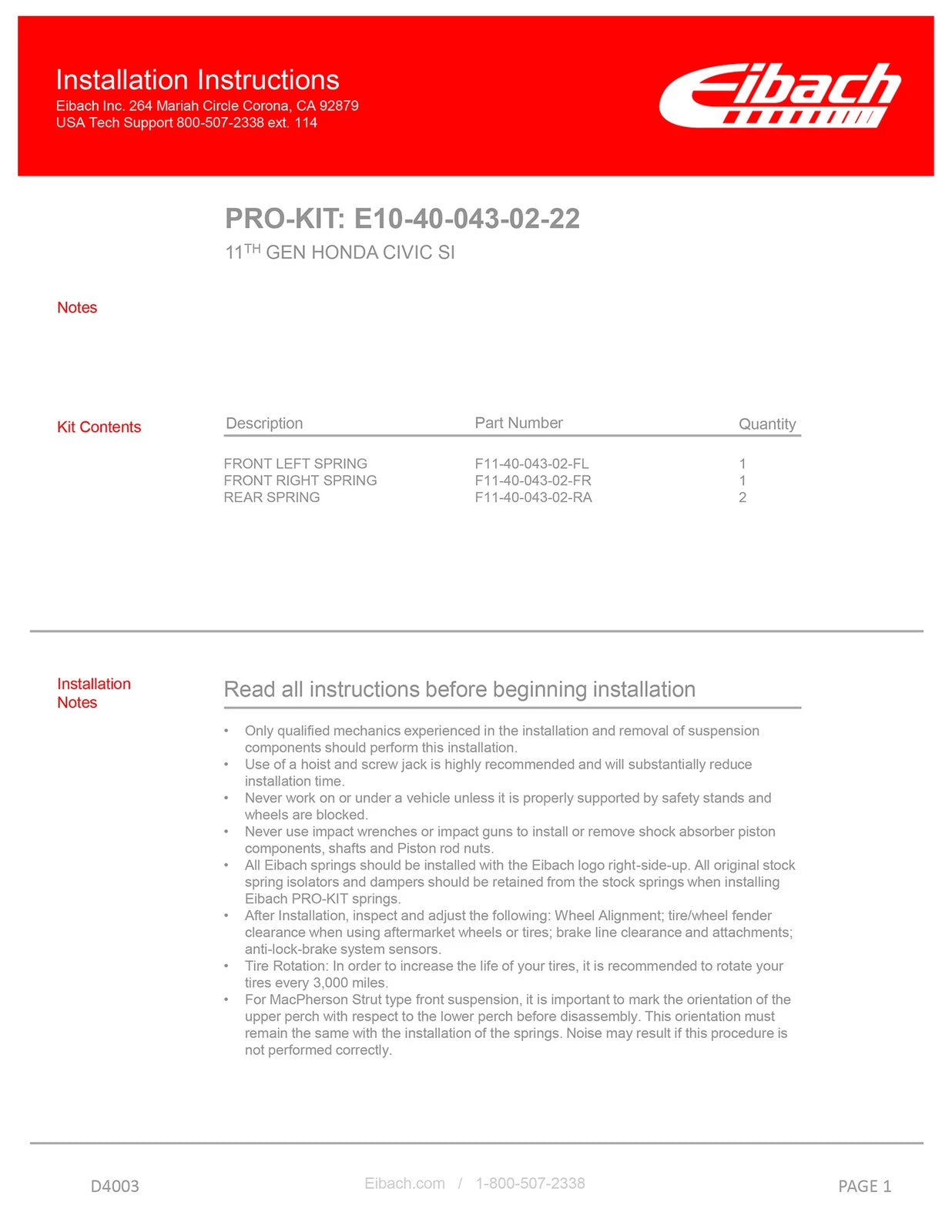 Eibach Pro-Kit for 2022+ Honda Civic Si