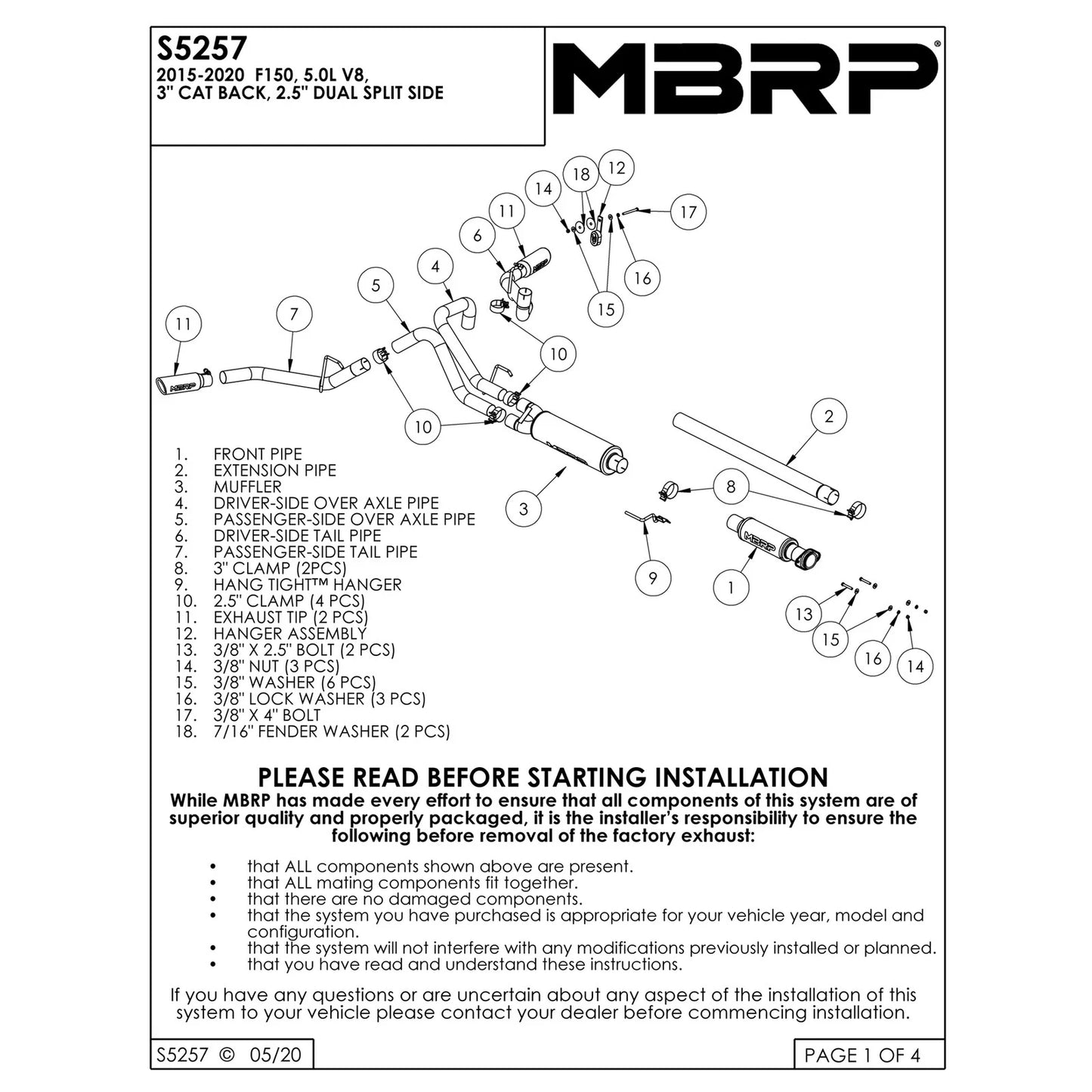 MBRP 2015 Ford F-150 5.0L 3in Cat Back Dual Split Side Exit AL Exhaust System