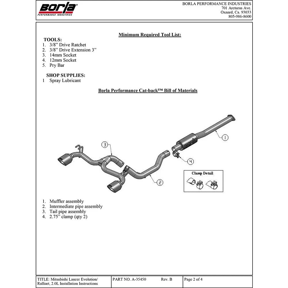 Borla 08-14 Mitsubishi EVO X Catback Exhaust
