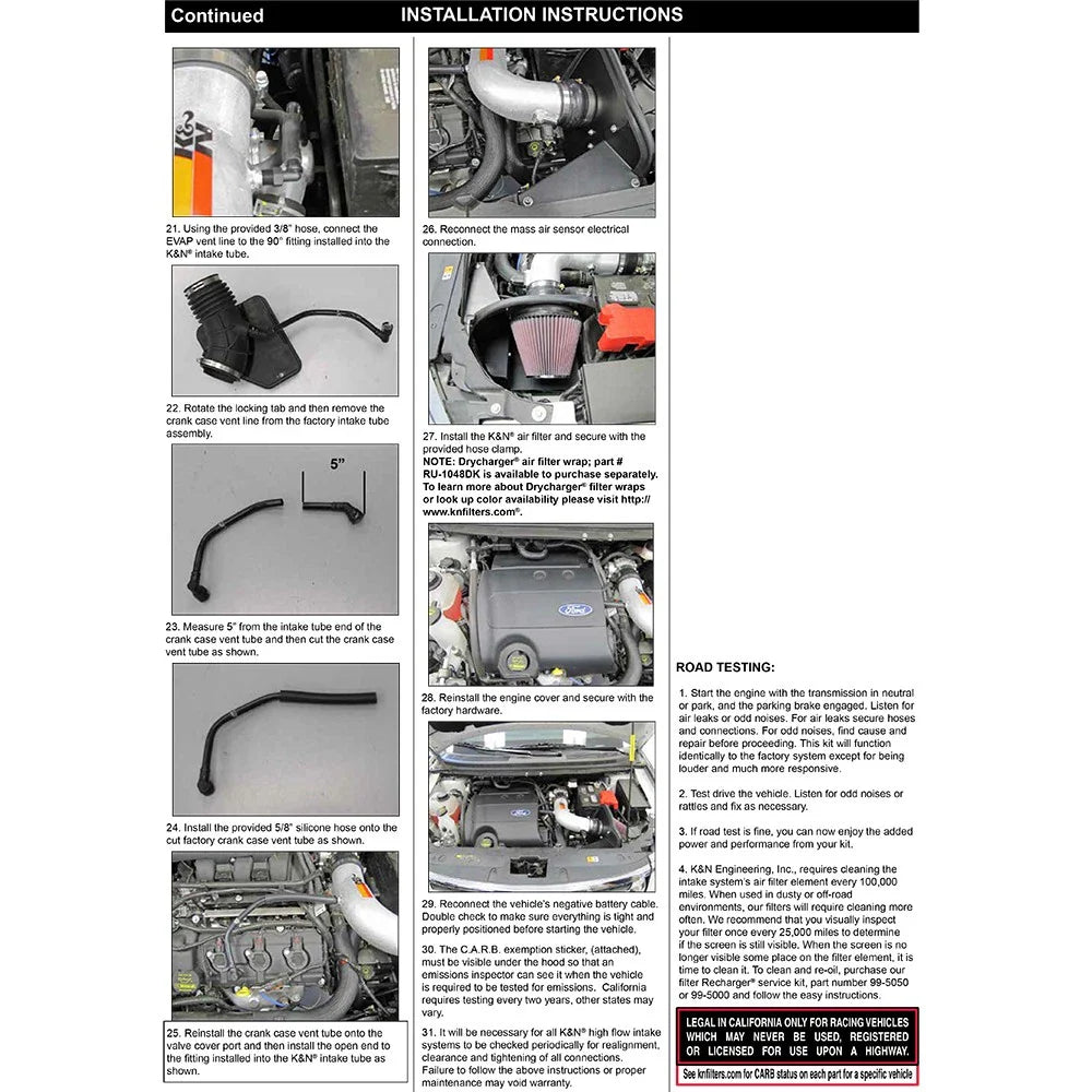 K&N 11-13 Ford Edge 3.5/3.7L-V6 Silver High Flow Performance Kit