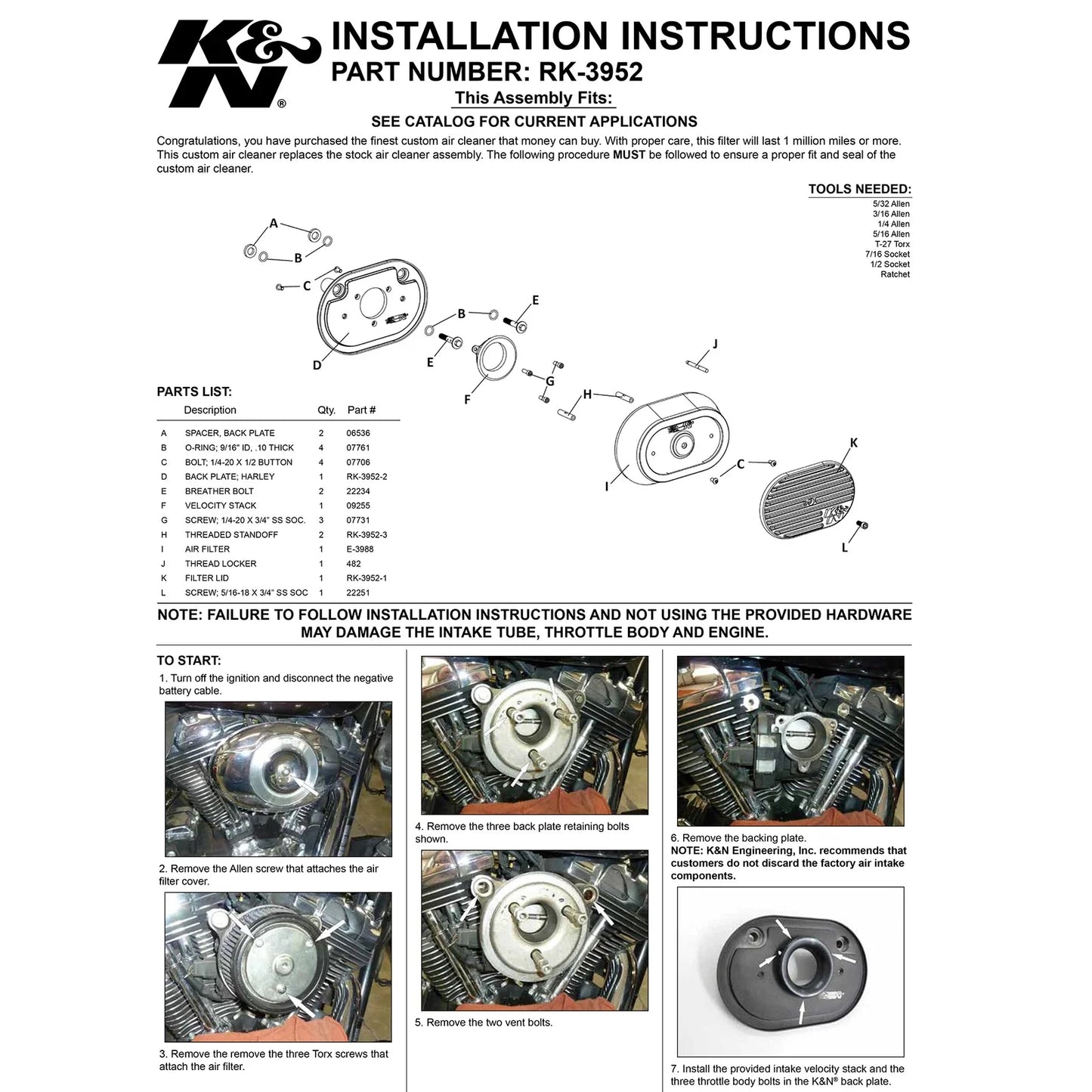 K&N Street Metal Intake System for 12-16 Harley-Davidson Road King 103cl Side Draft Touring