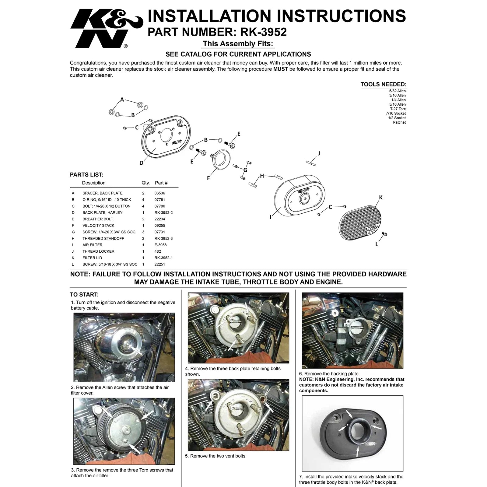 K&N Street Metal Intake System for 12-16 Harley-Davidson Road King 103cl Side Draft Touring