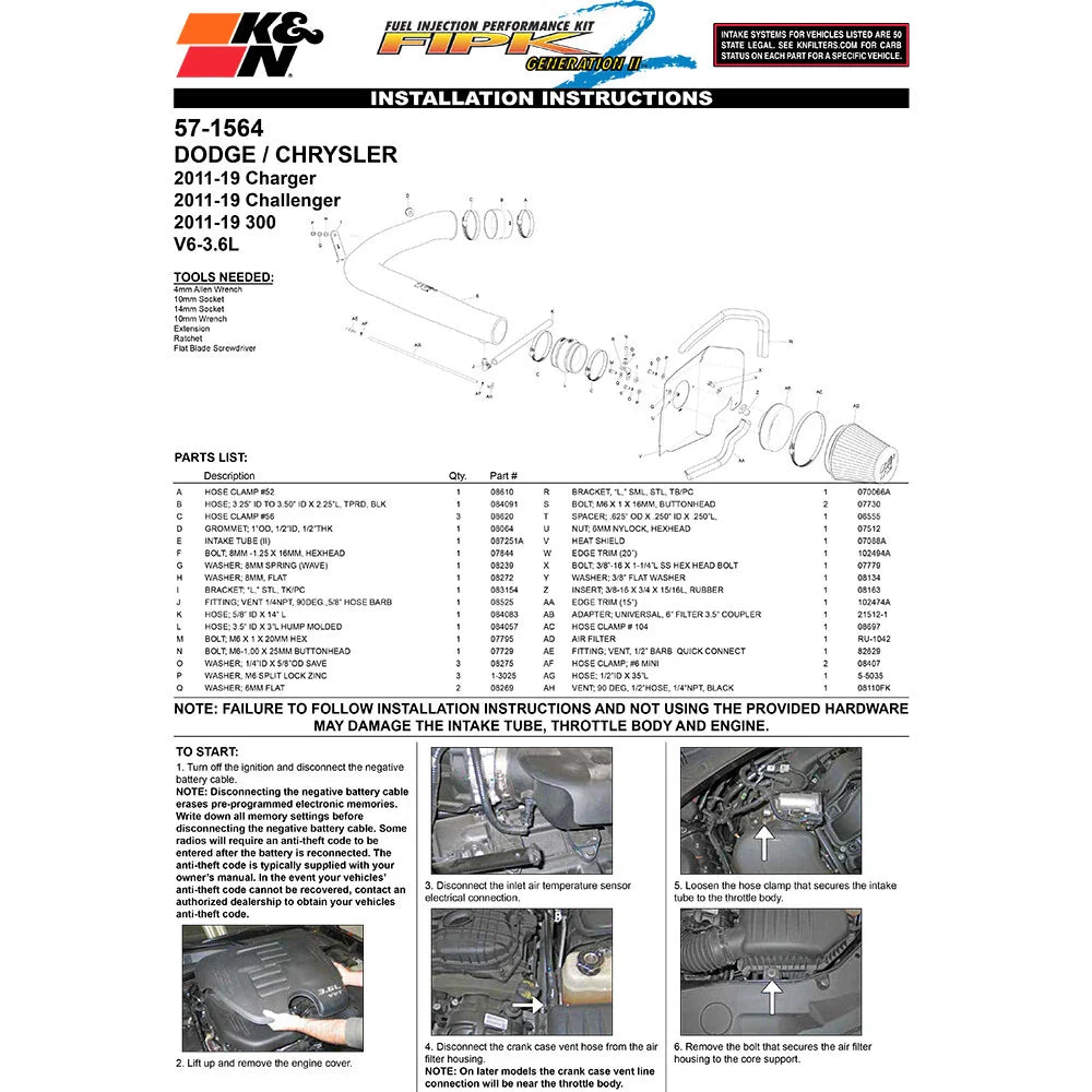 K&N 11-14 Dodge Charger 3.6L V6 Performance Intake