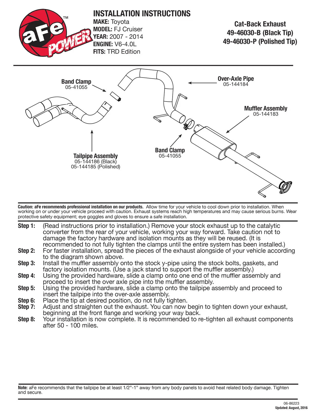 aFe Rebel Series 3in Stainless Steel Cat-Back Exhaust System w/Black Tips 07-14 Toyota FJ Cruiser