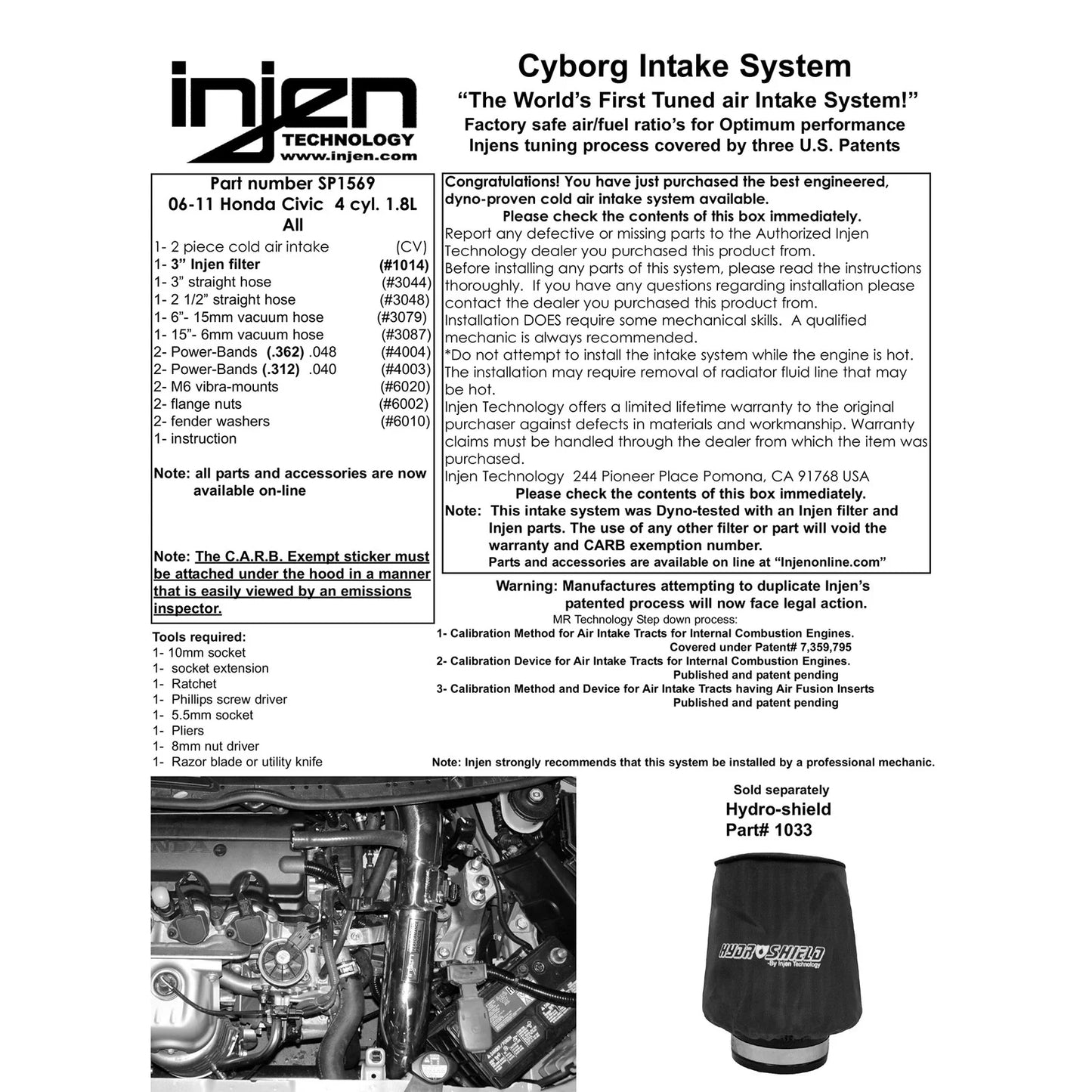 Injen 06-09 Civic Ex 1.8L 4 Cyl. (Manual) Black Cold Air Intake