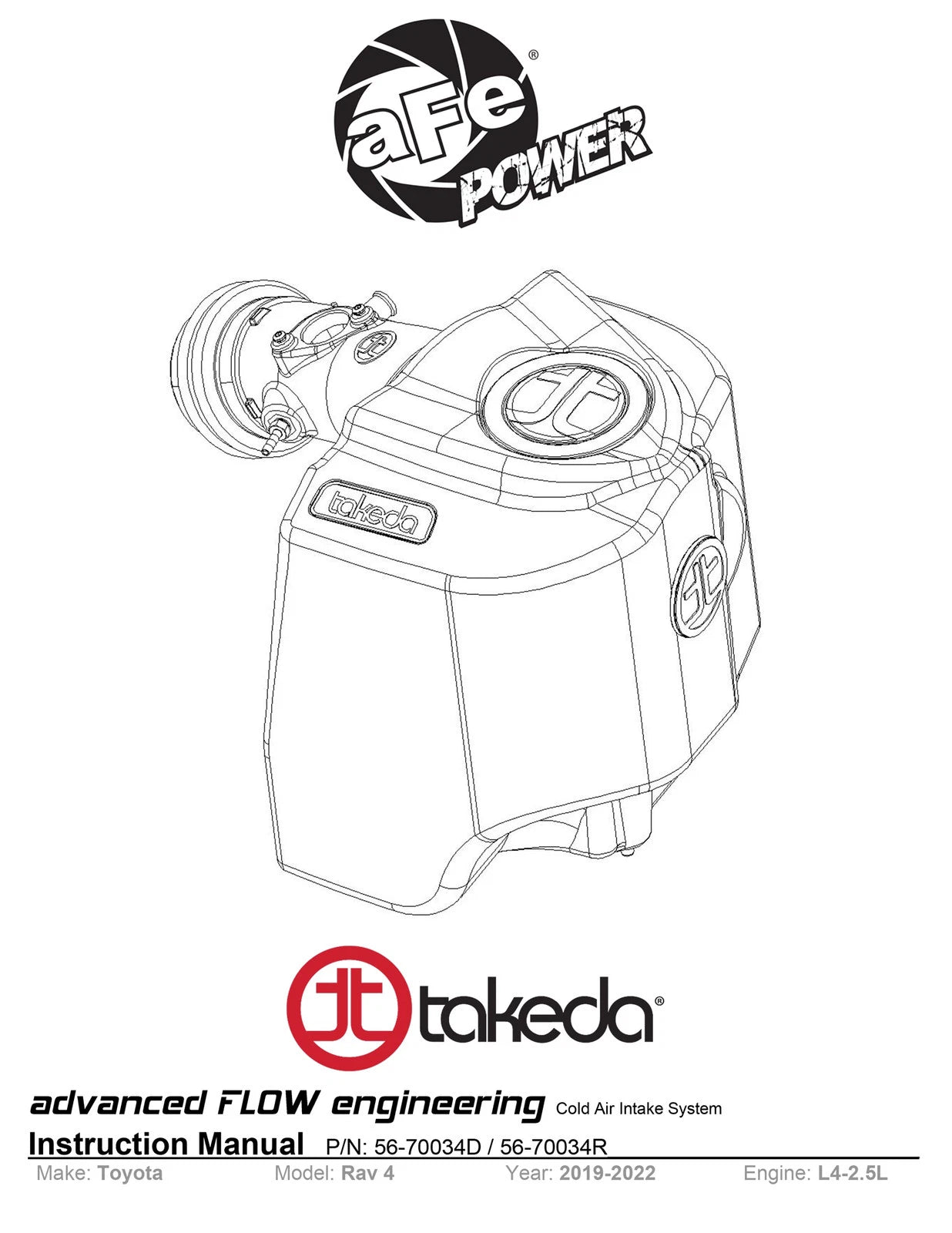 aFe Takeda Momentum Pro Dry S Cold Air Intake System 19-22 Toyota RAV4 L4-2.5L