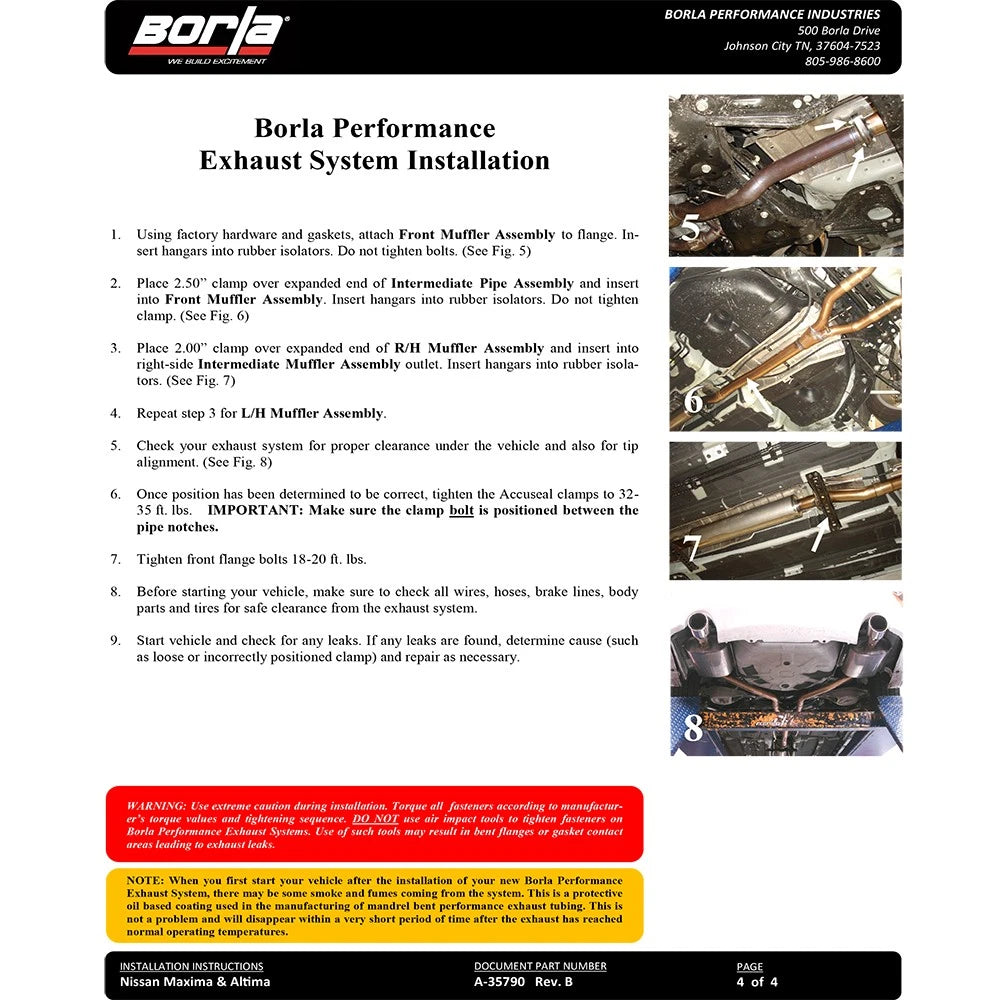 Borla 09-14 Nissan Maxima Sedan 4Dr 3.5L AT FWD SS Catback Exhaust
