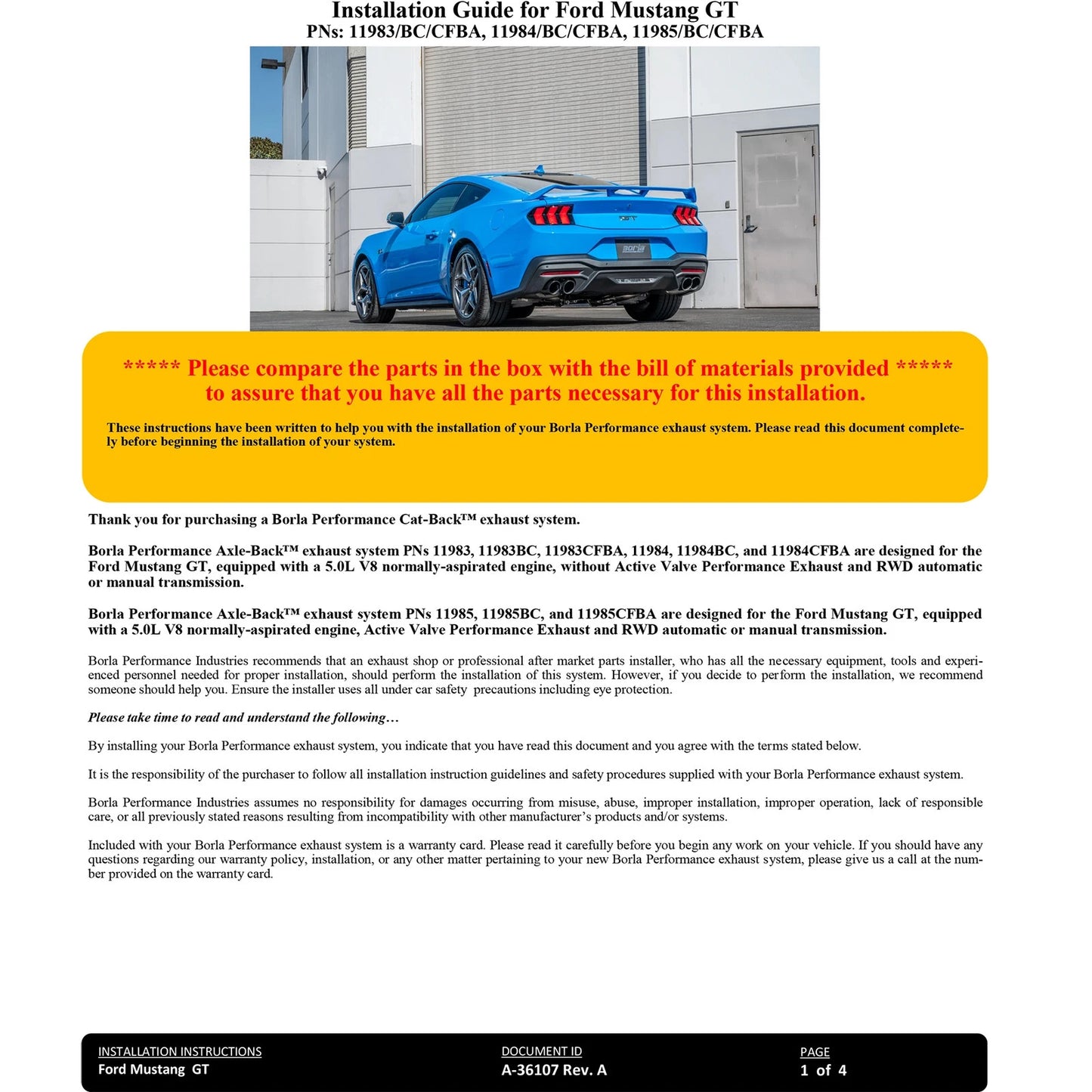 Borla 2024 Ford Mustang GT 5.0L V8 w/o Active Exhaust S-Type Axle-Back Exhaust System - Black Chrome